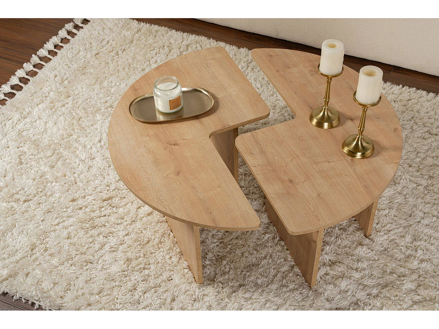 Salontafel Tairn, rond, 90x90x41h cm eikenbruin, massief houten blad, kleur legplank bruin