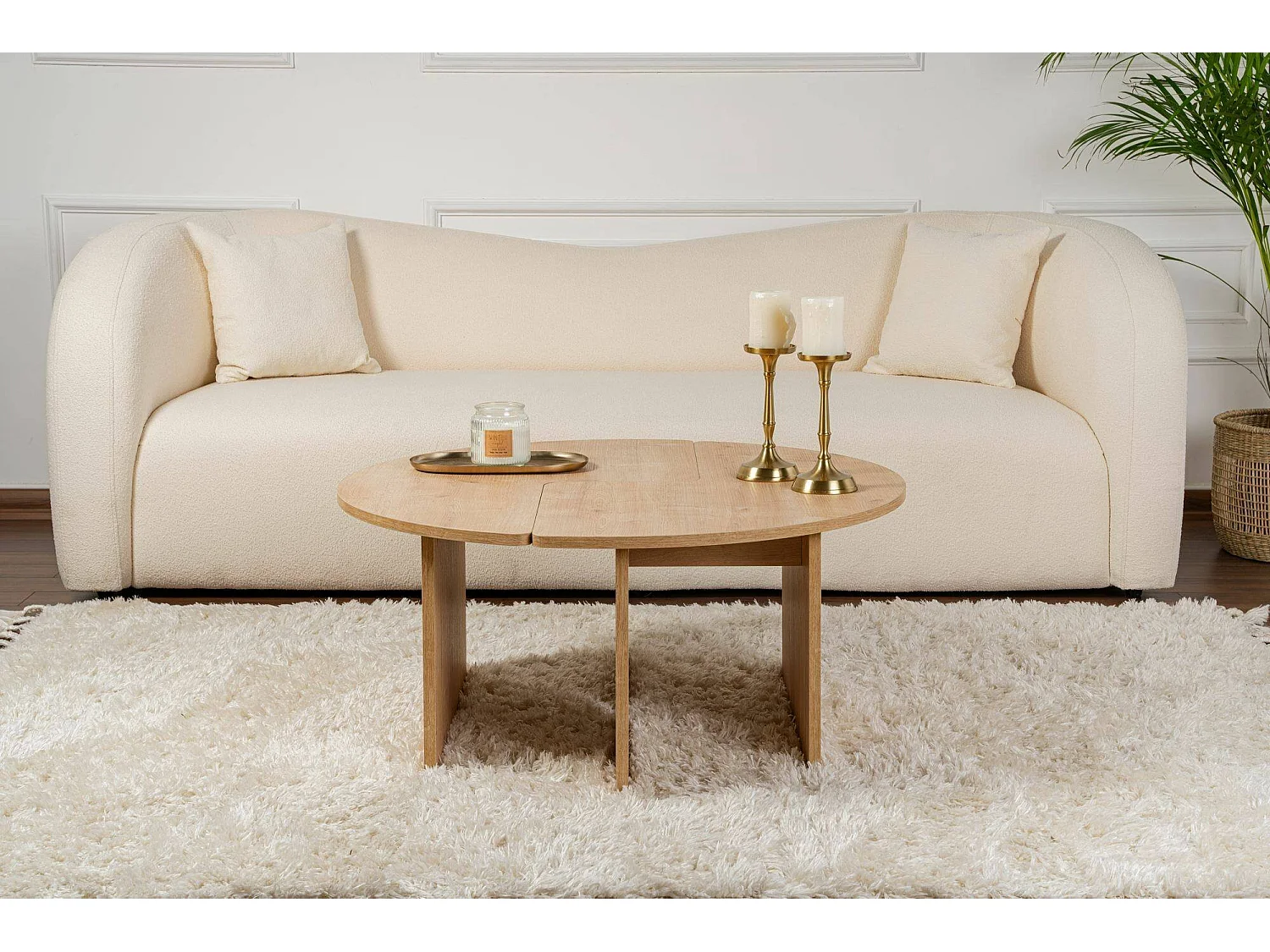 Salontafel Tairn, rond, 90x90x41h cm eikenbruin, massief houten blad, kleur legplank bruin