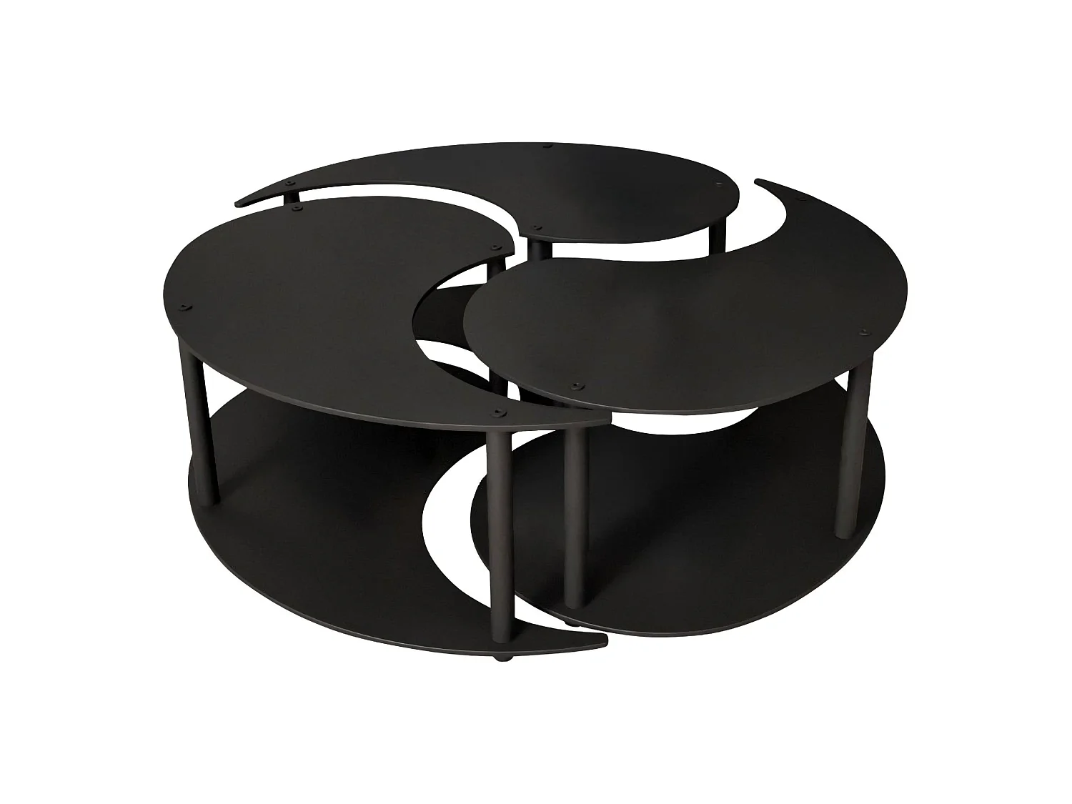 Tavolino da Salotto Gignese, set 3 Pezzi, 70x70x38h cm Nero, 3 Vani, Forma Rotondo