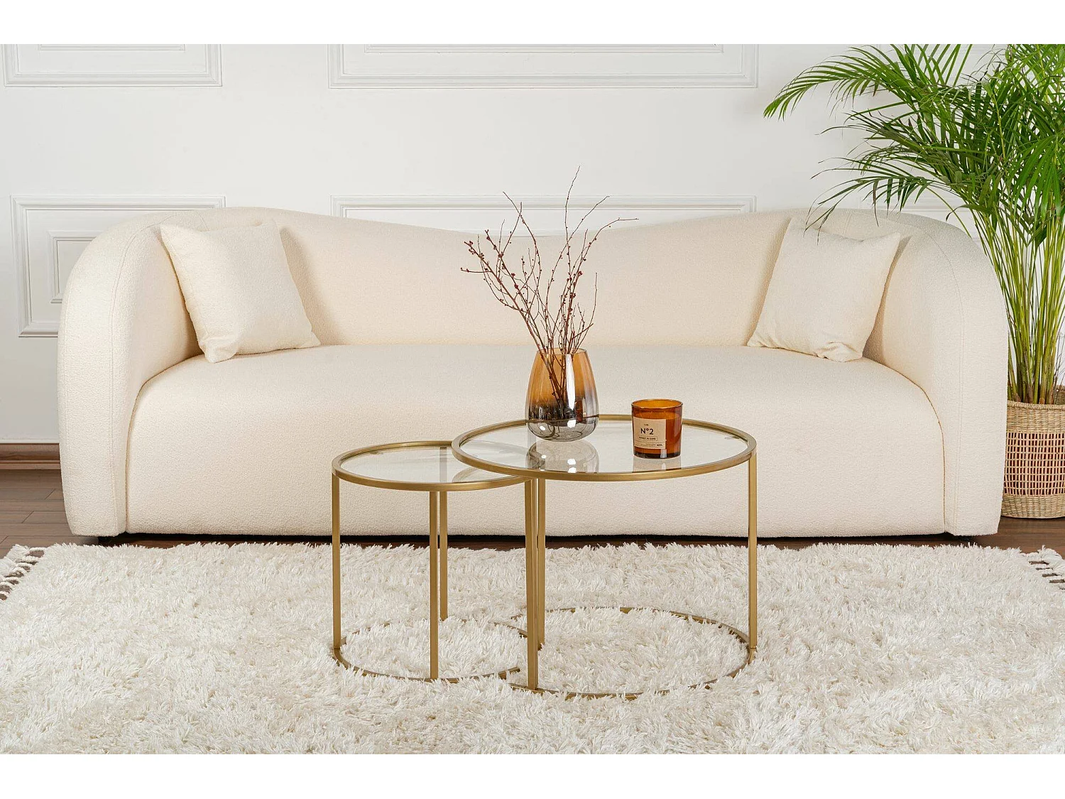 Salontafel Xaden, set van 2 tafels max. draagvermogen 10 kg, 60x60x43h cm goud, rond, glazen blad