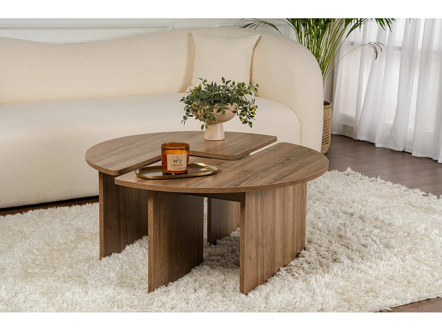 Salontafel Tairn, vierkant, 90x90x41h cm, walnootbruin, blad van gemelamineerd hout, plankkleur bruin