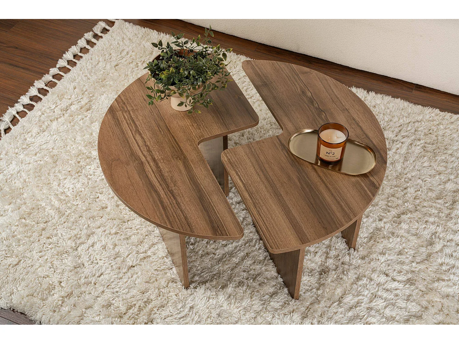 Salontafel Tairn, vierkant, 90x90x41h cm, walnootbruin, blad van gemelamineerd hout, plankkleur bruin