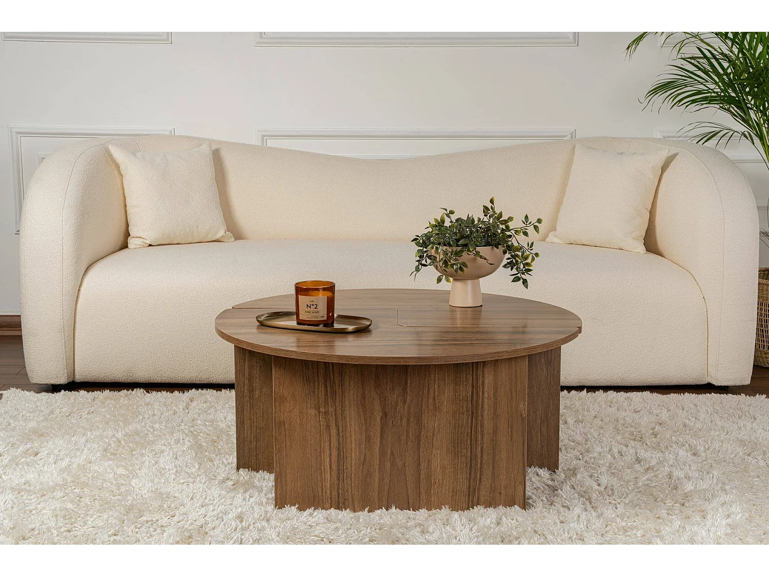 Salontafel Tairn, vierkant, 90x90x41h cm, walnootbruin, blad van gemelamineerd hout, plankkleur bruin