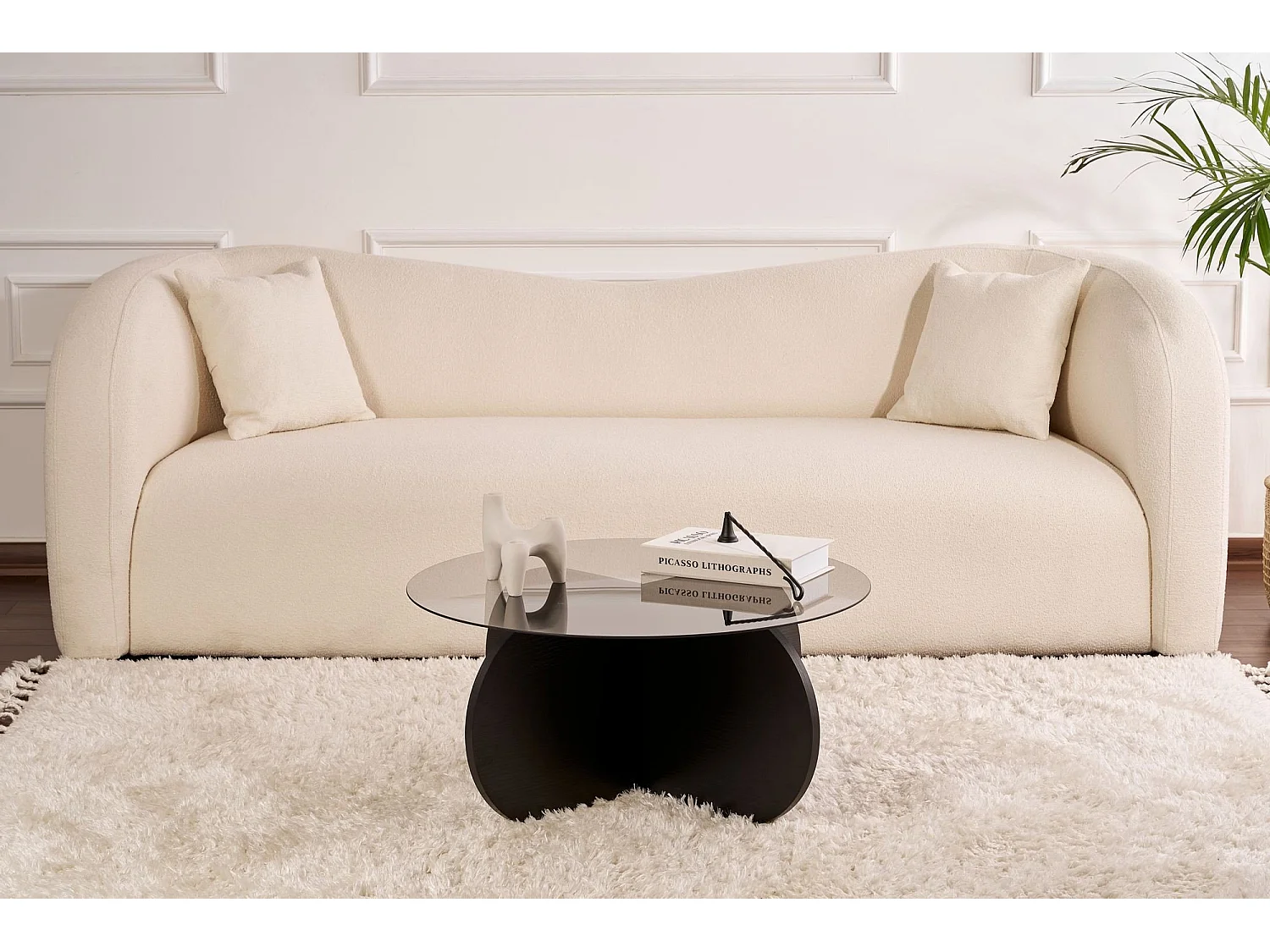 Tavolino da Salotto Cugnoli, Forma Rotondo, 75x75x35h cm Nero, Materiale Piano in Vetro, Colore Ripiano Trasparente