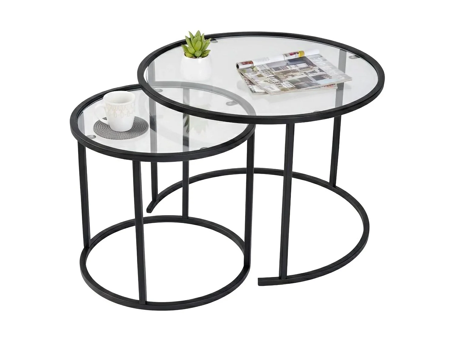 table basse\ de Salon Xaden, lot de 2 tables, 60x60x43h cm Noir