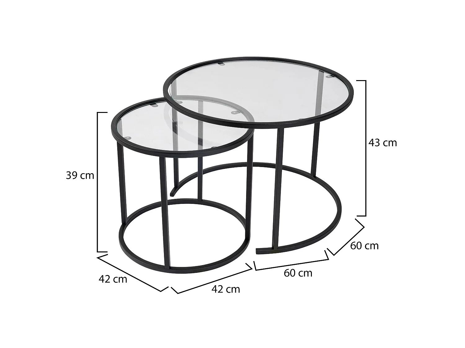 table basse\ de Salon Xaden, lot de 2 tables, 60x60x43h cm Noir