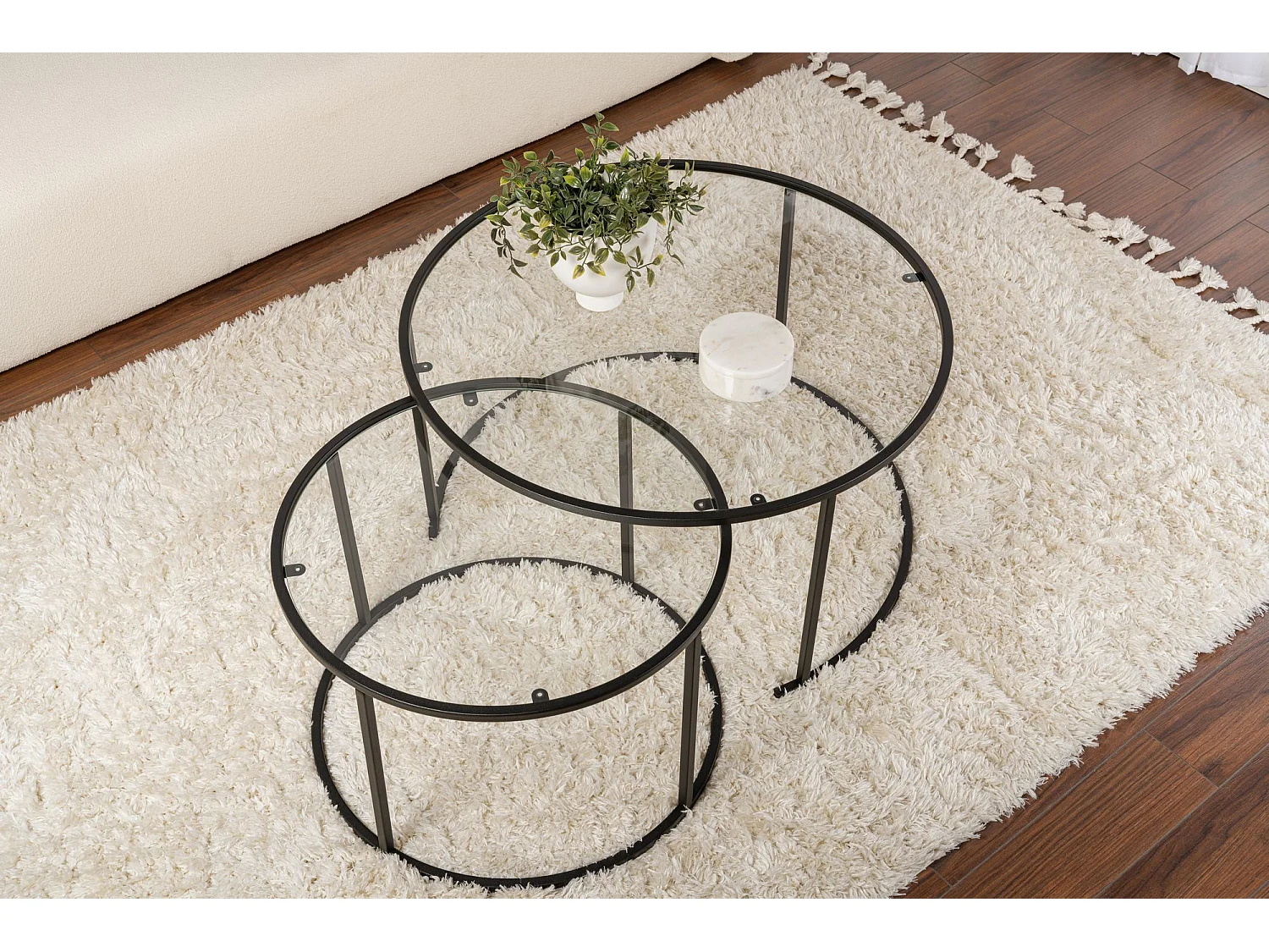 Table basse Telti modulable, 80x80x43h cm, noir, ronde, plateau en verre