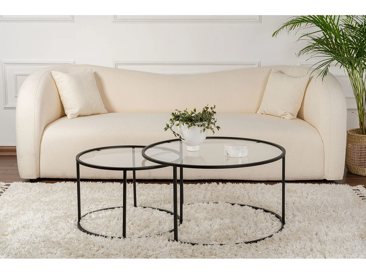 Table basse Telti modulable, 80x80x43h cm, noir, ronde, plateau en verre
