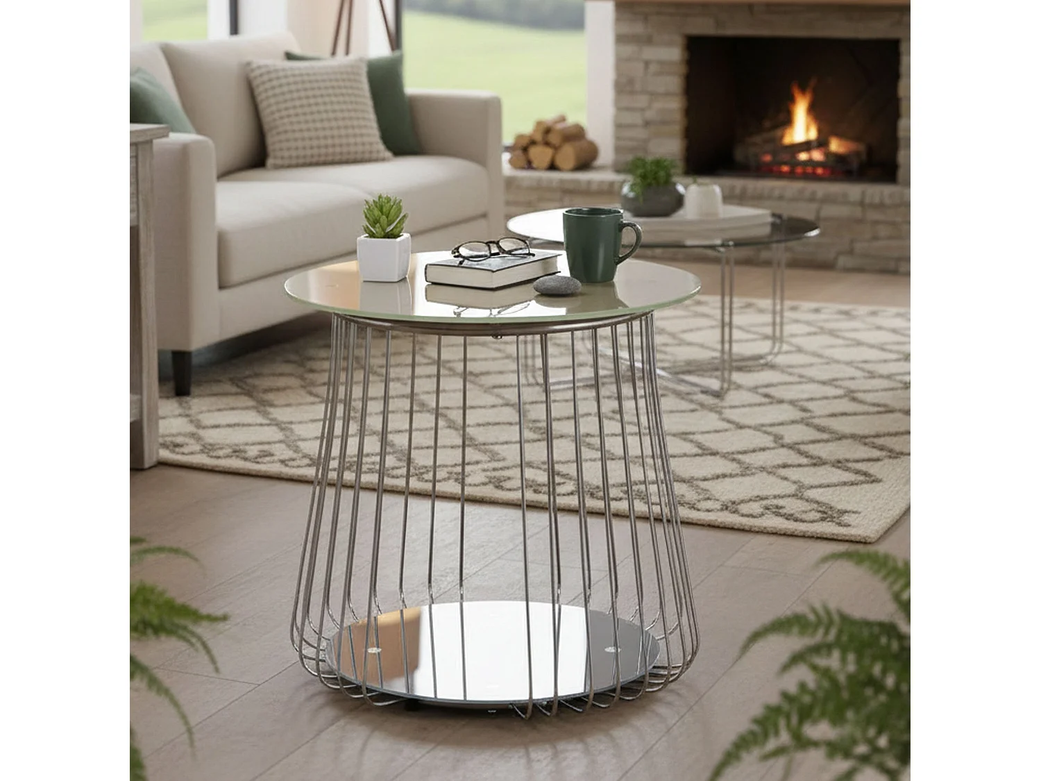 Table basse Cavalese, ronde, 50x50x50h cm gris, plateau gris, plateau en métal