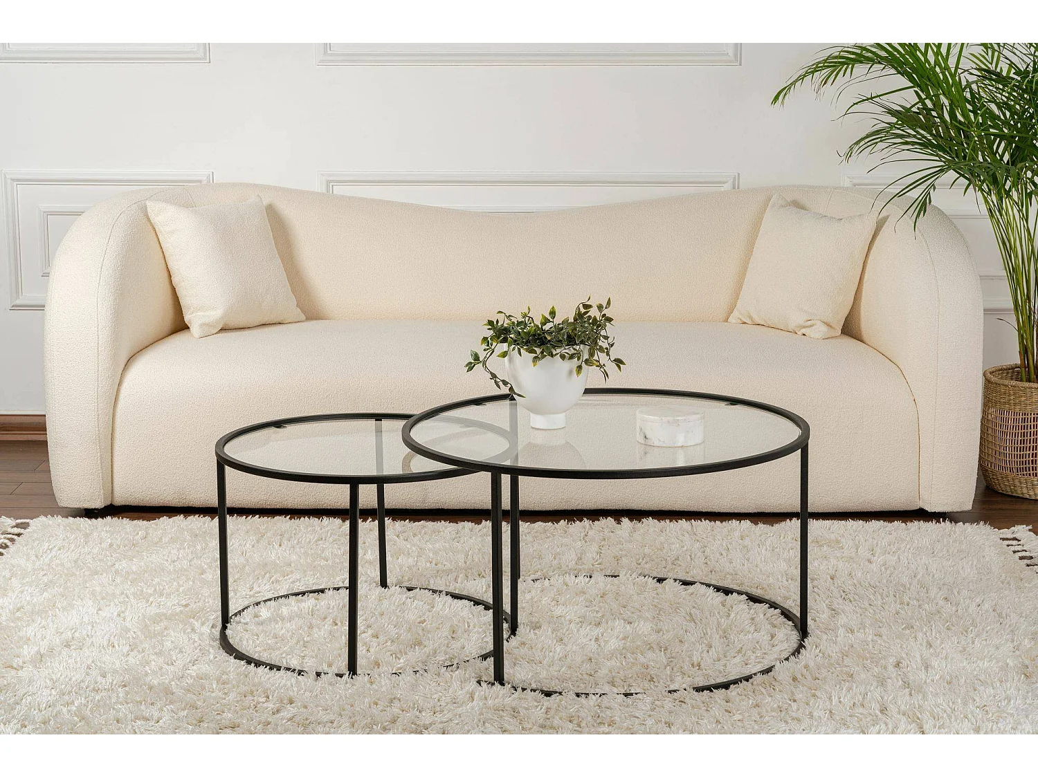 Mesa de Centro Aedion, conjunto de 2 mesas, peso máx. 10 kg, 80x80x43h cm preto, redonda, tampo em vidro