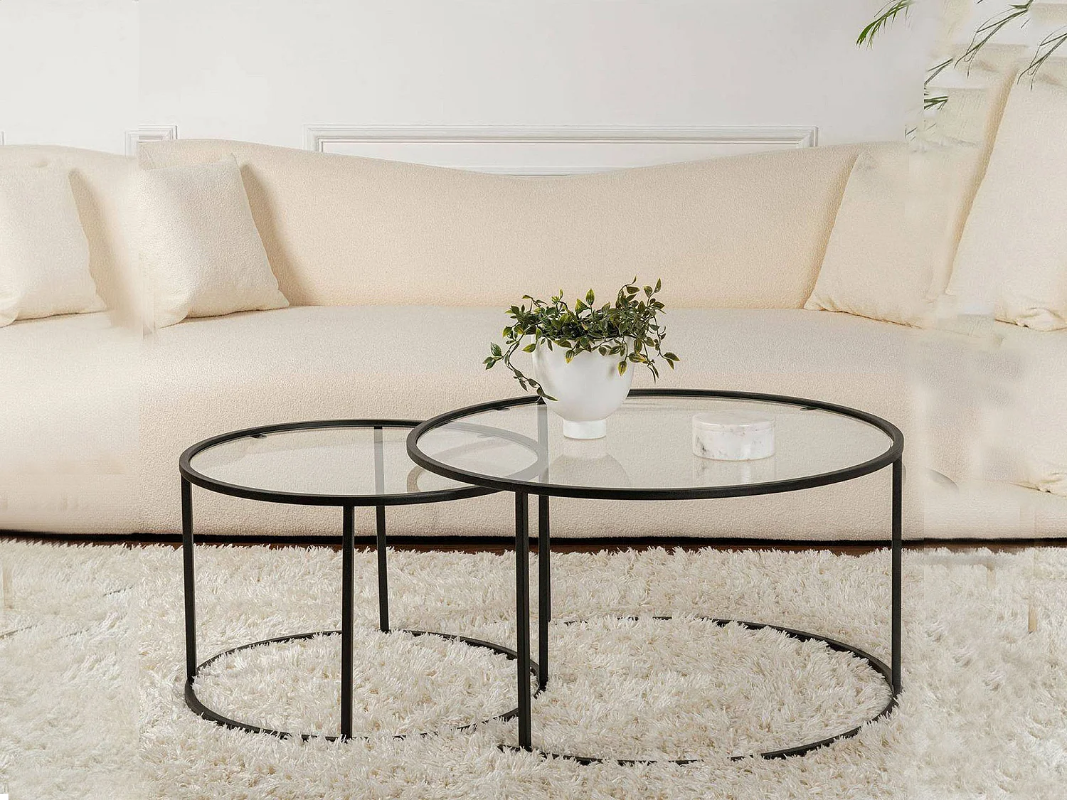 Mesa de Centro Aedion, conjunto de 2 mesas, peso máx. 10 kg, 80x80x43h cm preto, redonda, tampo em vidro