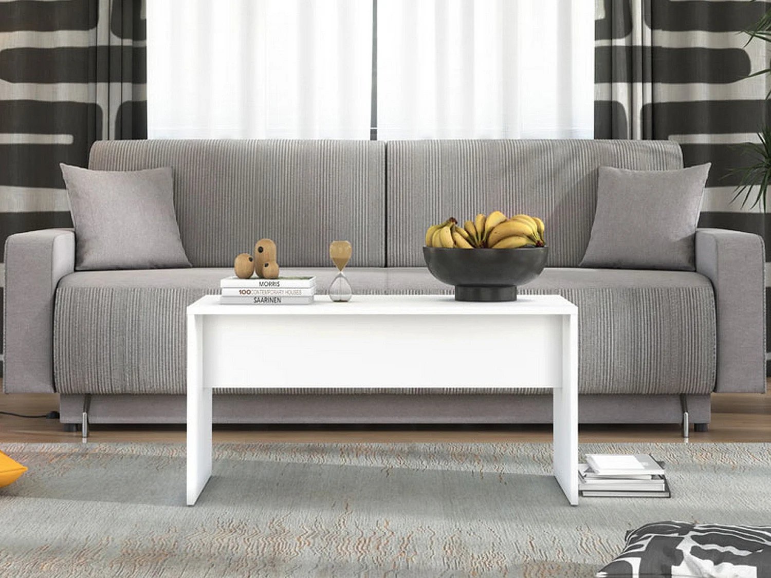Tavolino da Salotto Formia, con Piedini, 90x50x46h cm Bianco, un Vano, Forma Rettangolare