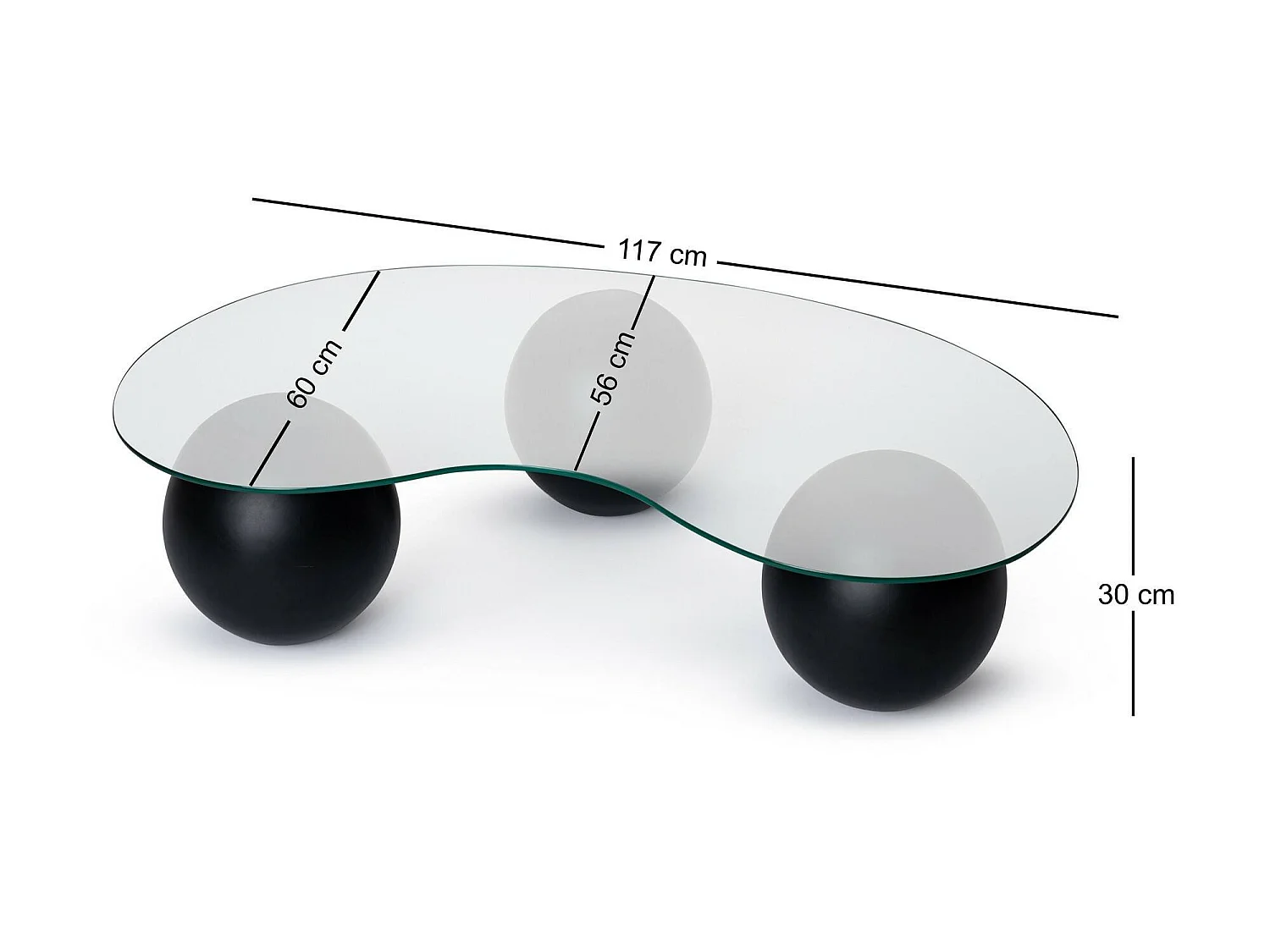 Salontafel Sawyer, tijdschriftenhouder, 117x60x30h cm zwart, ovale vorm, blad van glas