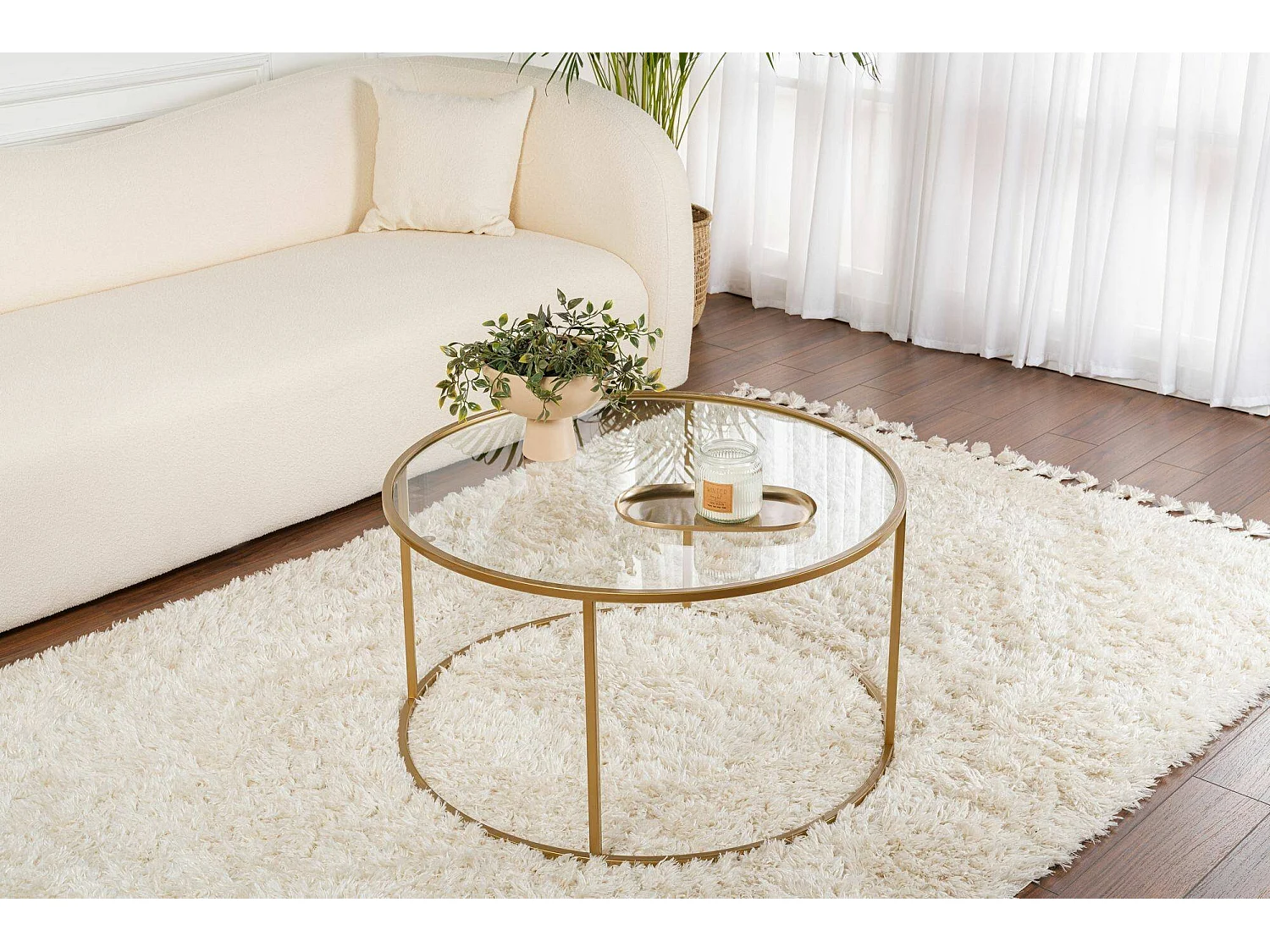Salontafel Geralt, Maximaal draaggewicht 10 kg, 80x80x43h cm goud, Ronde vorm, Transparant tafelblad
