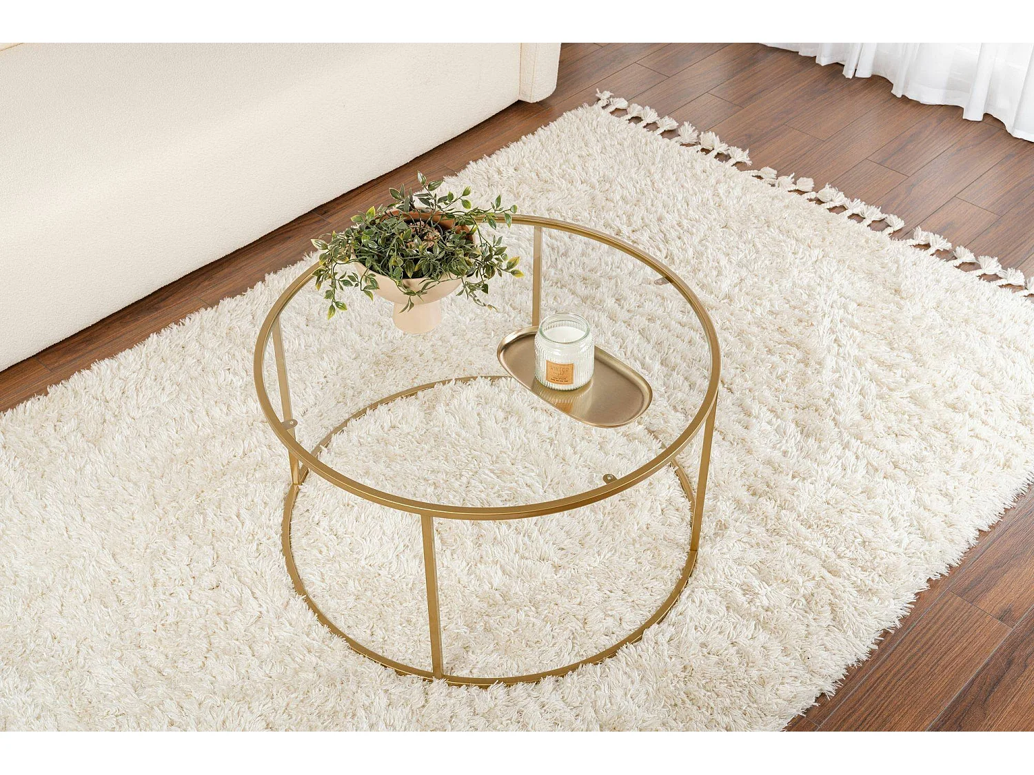 Salontafel Geralt, Maximaal draaggewicht 10 kg, 80x80x43h cm goud, Ronde vorm, Transparant tafelblad