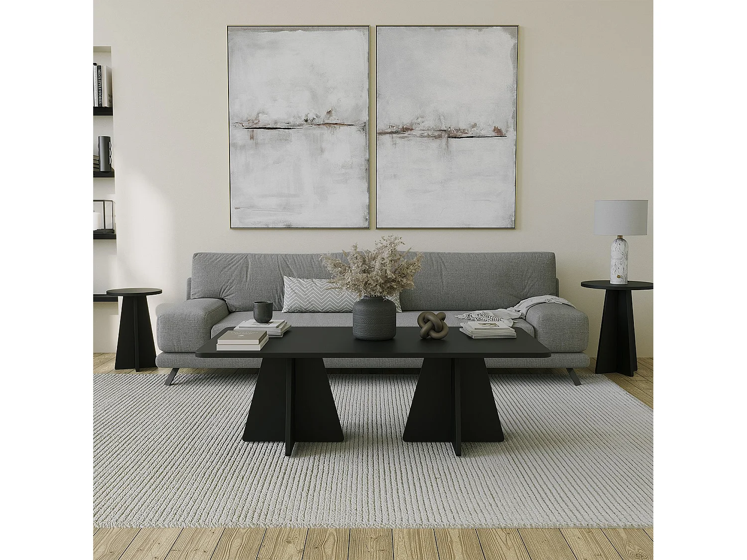 Table basse Ottana, forme rectangulaire, 120x60x40h cm, plateau bois noble noir
