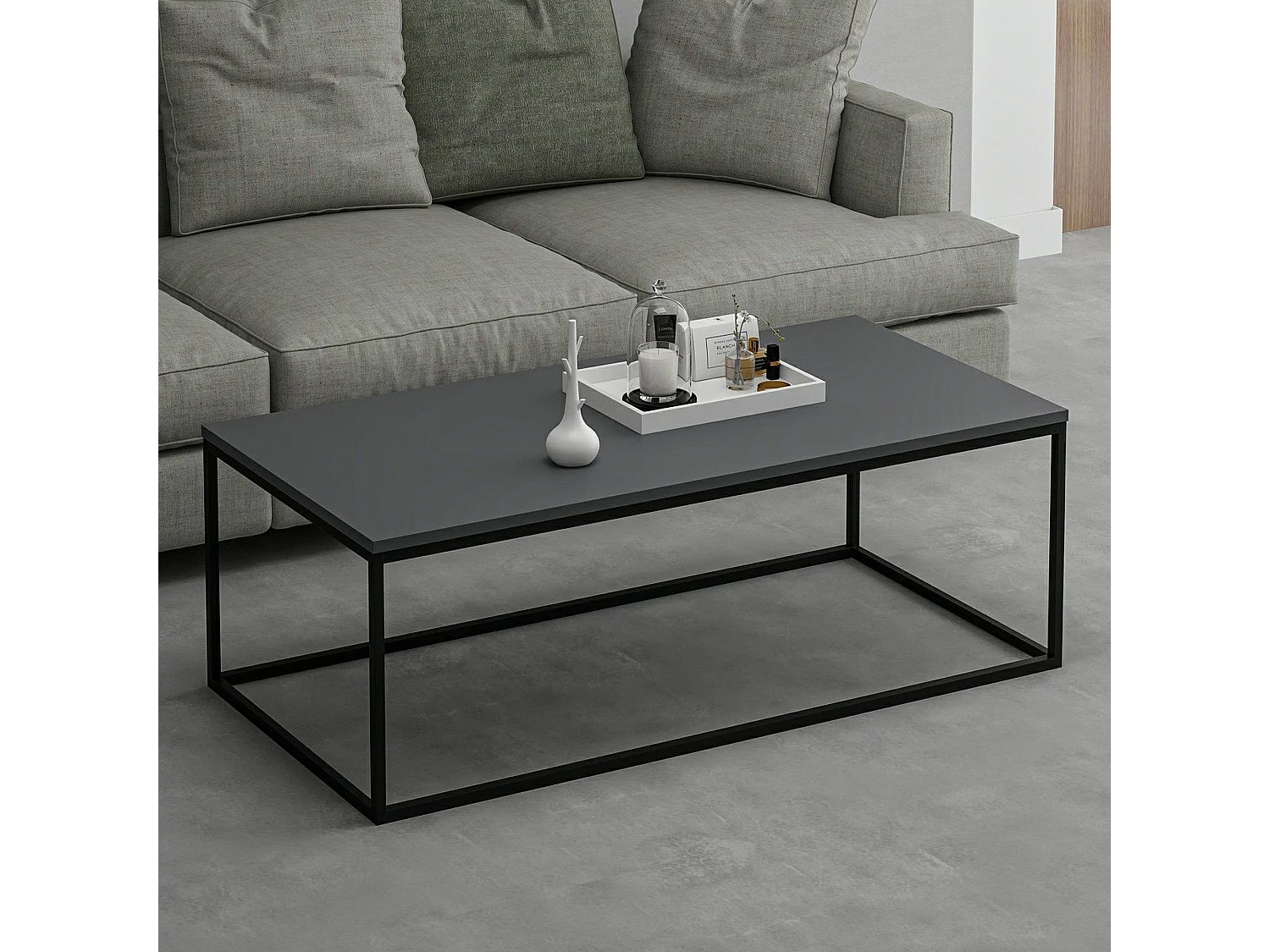 Table basse Arcella, rectangulaire, 120x60x42h cm Noir Anthracite, plateau en bois mélaminé