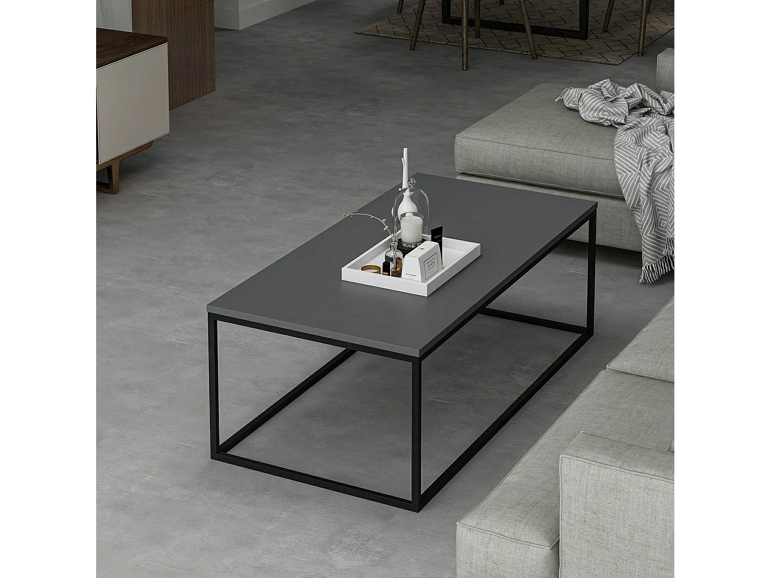 Table basse Arcella, rectangulaire, 120x60x42h cm Noir Anthracite, plateau en bois mélaminé