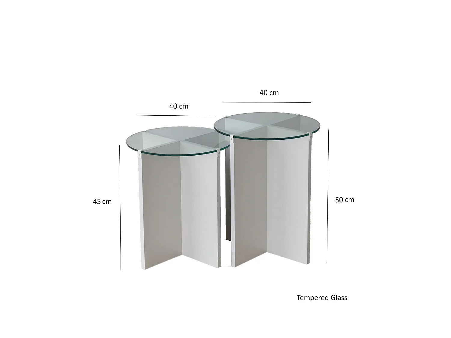 Tavolino da Salotto Genga, set 2 Pezzi Vetro Temperato, 70x70x38h cm Bianco, Forma Rotondo, Materiale Piano in Vetro