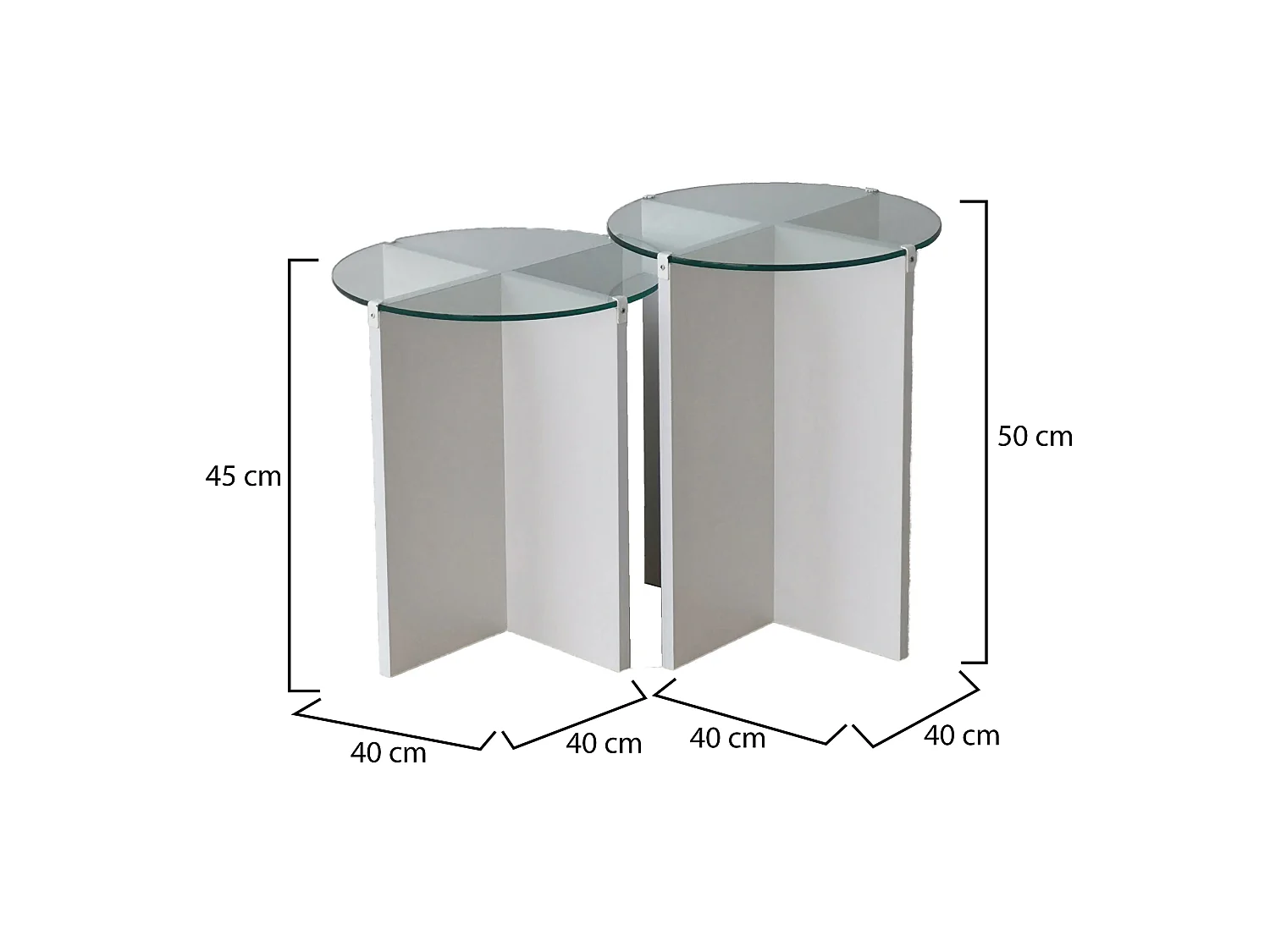Tavolino da Salotto Genga, set 2 Pezzi Vetro Temperato, 70x70x38h cm Bianco, Forma Rotondo, Materiale Piano in Vetro