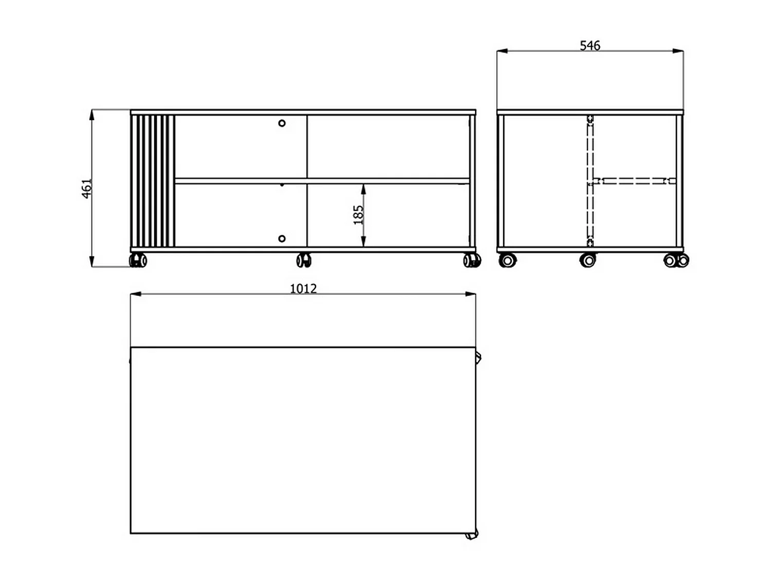 Tavolino da Salotto Dosso, con Ruote, 101x55x46h cm Beige, 2 Vani, Forma Rettangolare