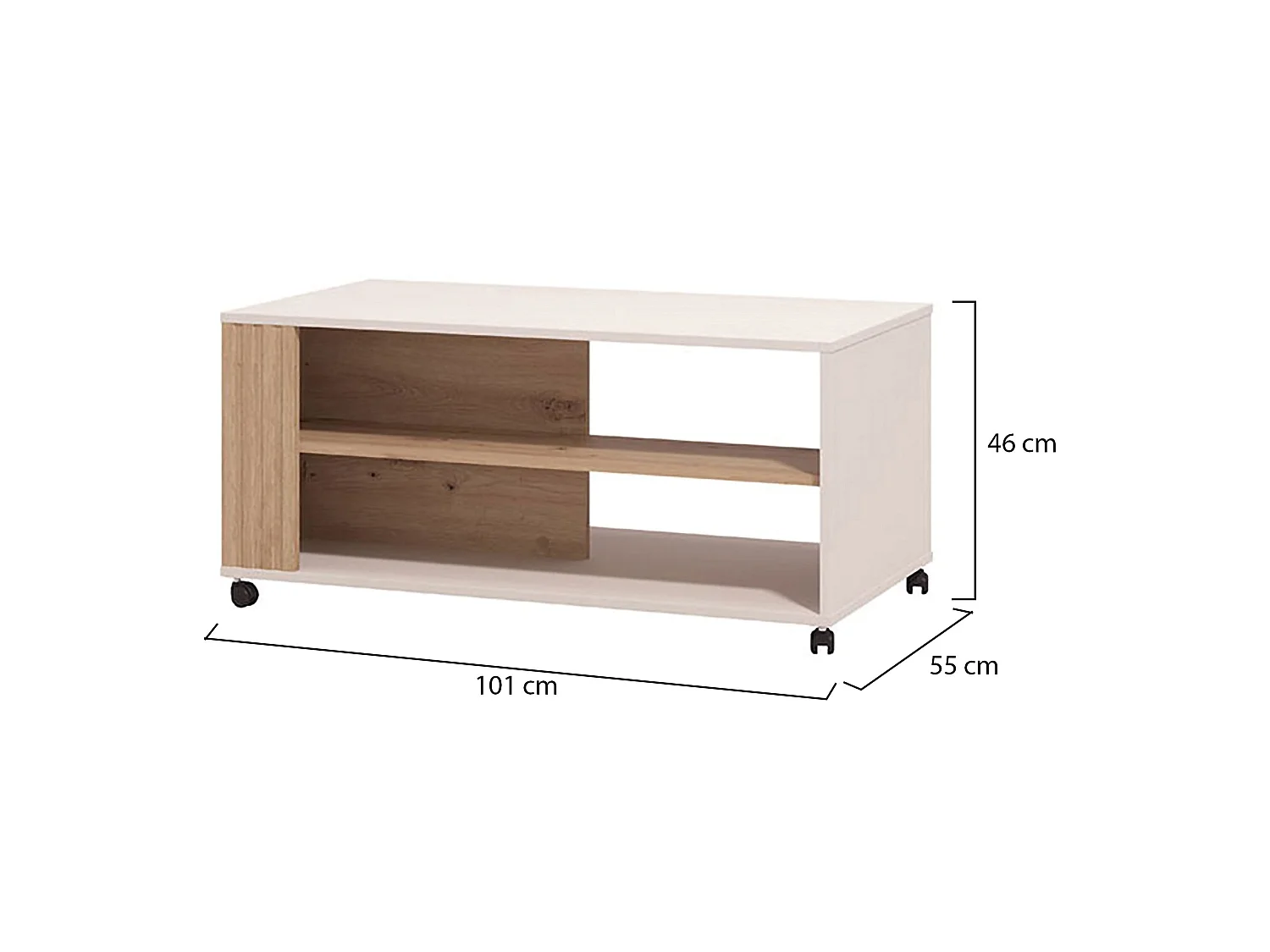 Tavolino da Salotto Dosso, con Ruote, 101x55x46h cm Beige, 2 Vani, Forma Rettangolare
