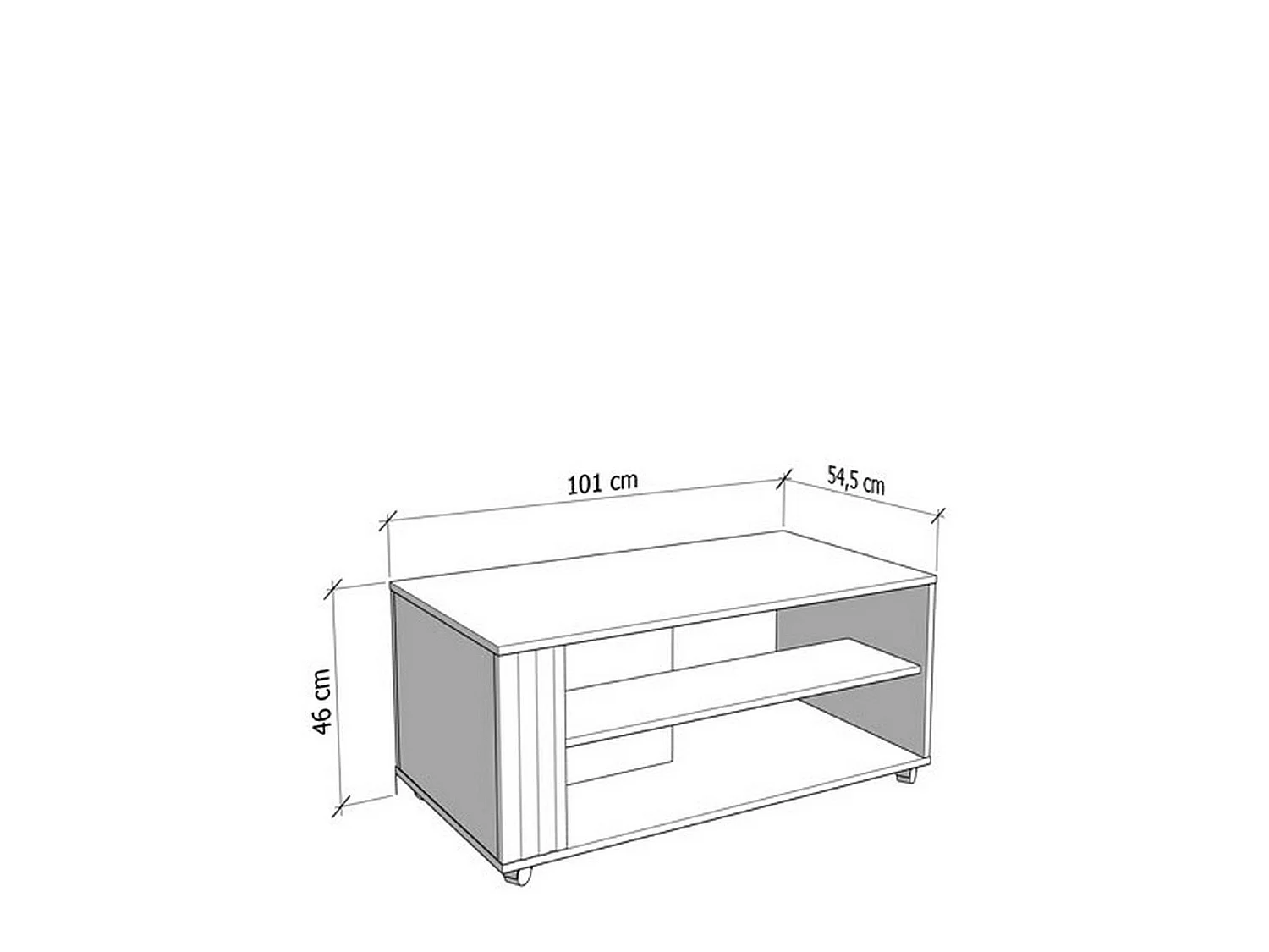 Tavolino da Salotto Dosso, con Ruote, 101x55x46h cm Beige, 2 Vani, Forma Rettangolare