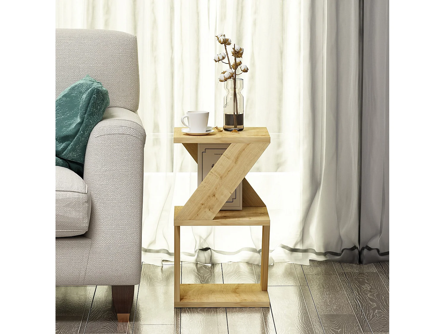 Tavolino da Salotto Rubiana, 2 Vani, 30x30x50h cm Marrone Rovere, Forma Rettangolare, Sfumatura Colore Ripiano Rovere