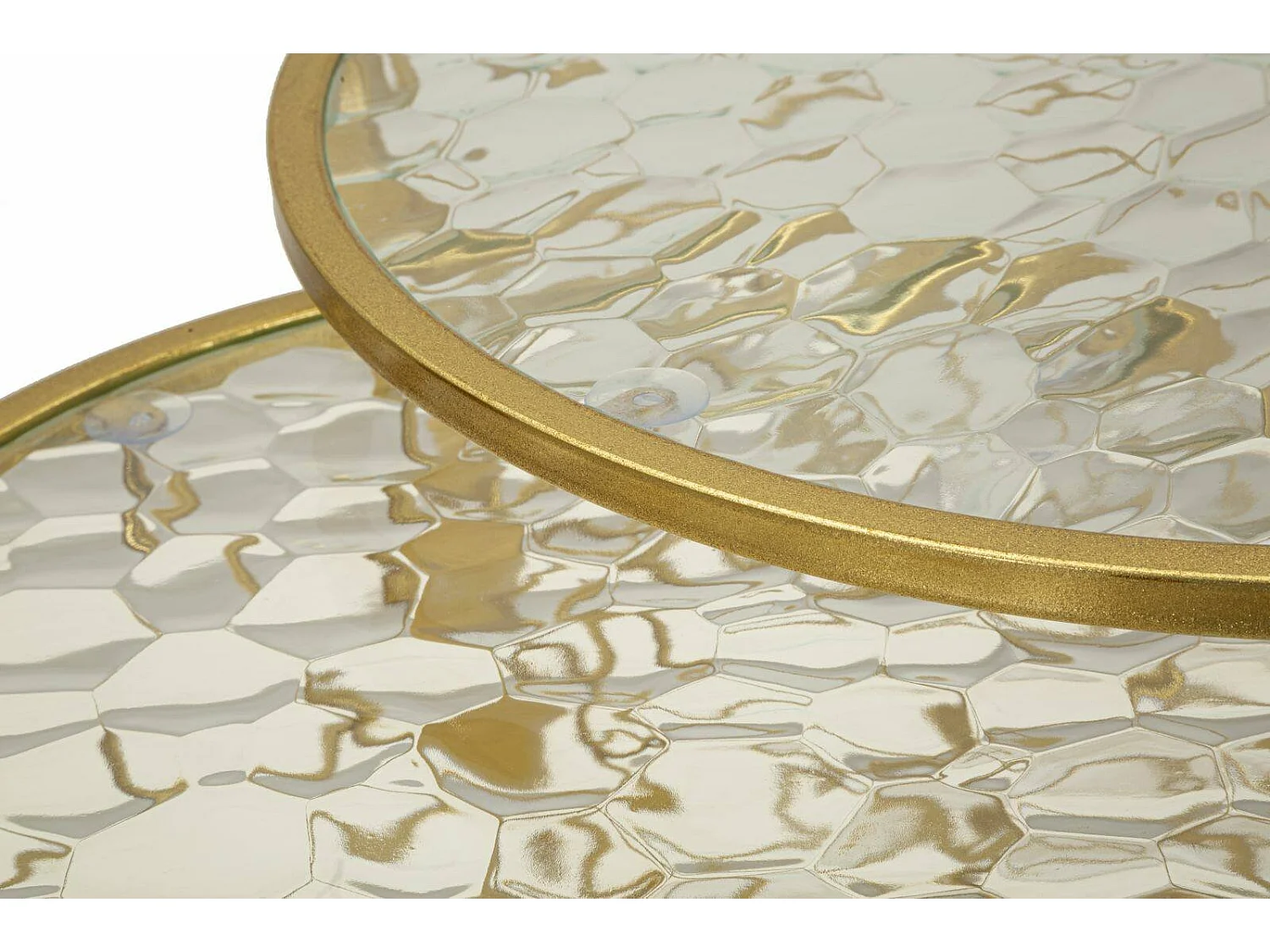 Salontafel Cabiaglio, set van 4 tafeltjes, 70x70x55h cm goud goud, ronde vorm, kleurverloop blad crème