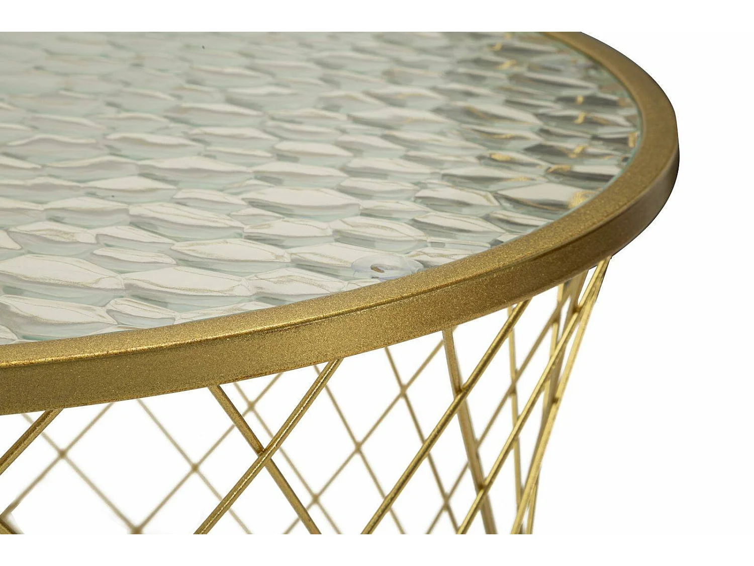 Salontafel Cabiaglio, set van 4 tafeltjes, 70x70x55h cm goud goud, ronde vorm, kleurverloop blad crème