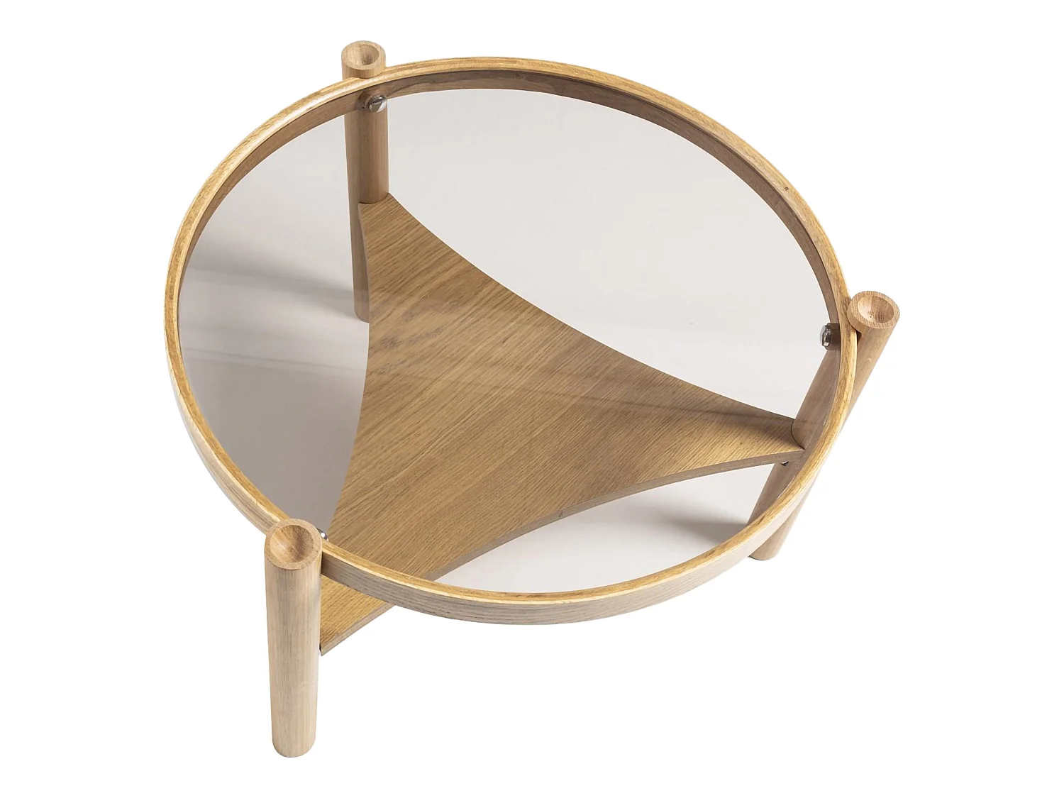 Tavolino da Salotto Canterano, un Vano, 100x100x46h cm Marrone Rovere, Piano in Vetro Temperato, Forma Rotondo