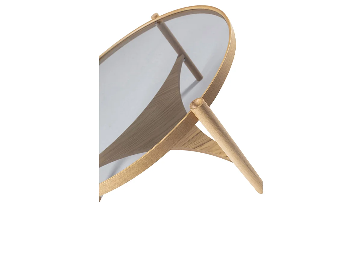 Tavolino da Salotto Canterano, un Vano, 100x100x46h cm Marrone Rovere, Piano in Vetro Temperato, Forma Rotondo