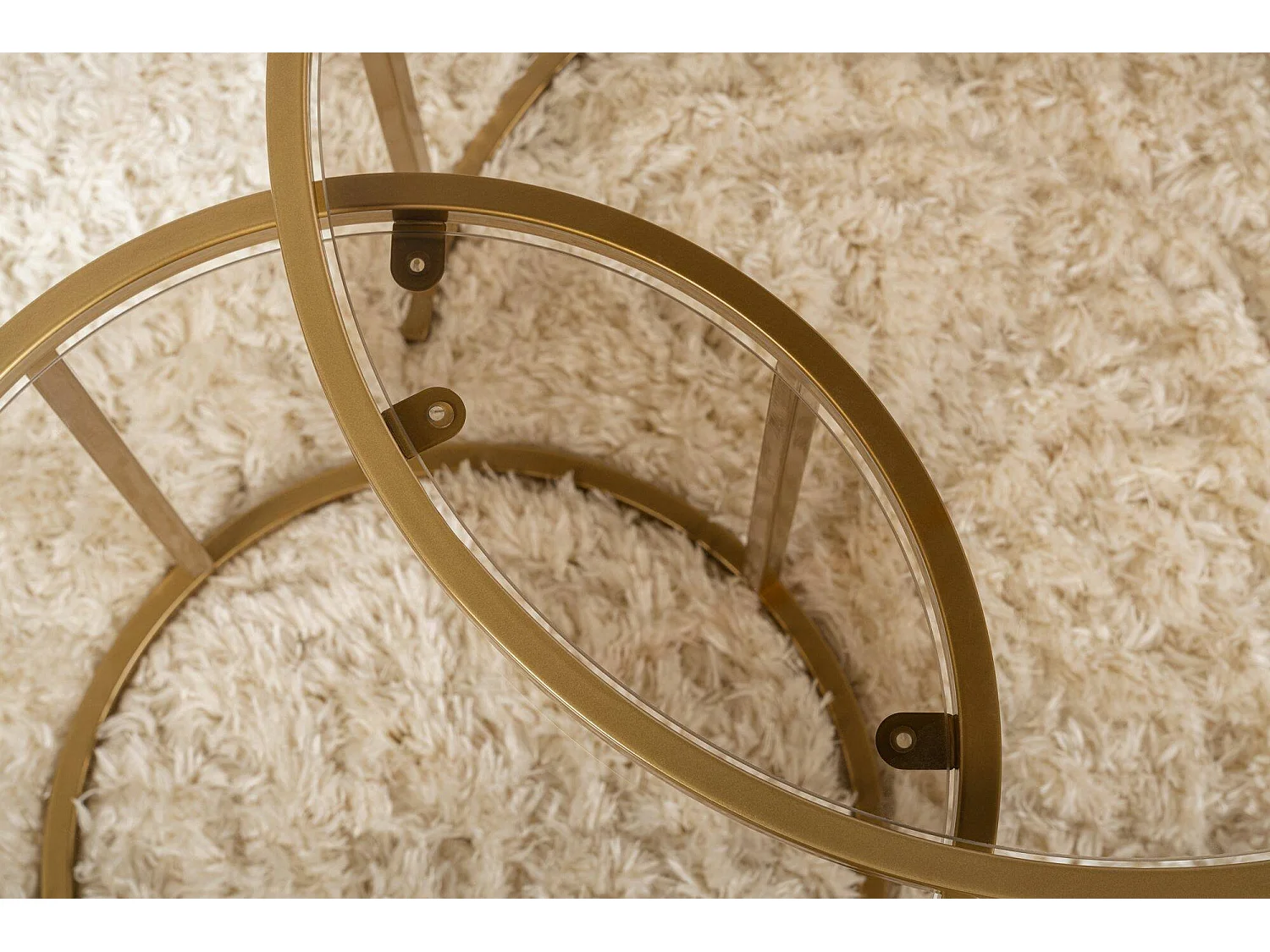Salontafel Xaden, set van 2 tafeltjes, 60x60x43h cm goud-brons, ronde vorm, glazen frame