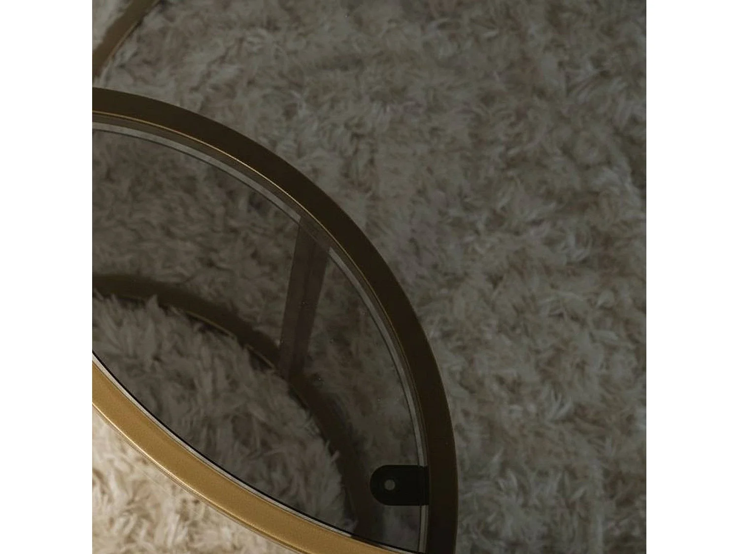 Mesa de centro Xaden, set de 2 mesas, 60x60x43h cm oro bronce, forma redonda, estructura de vidrio