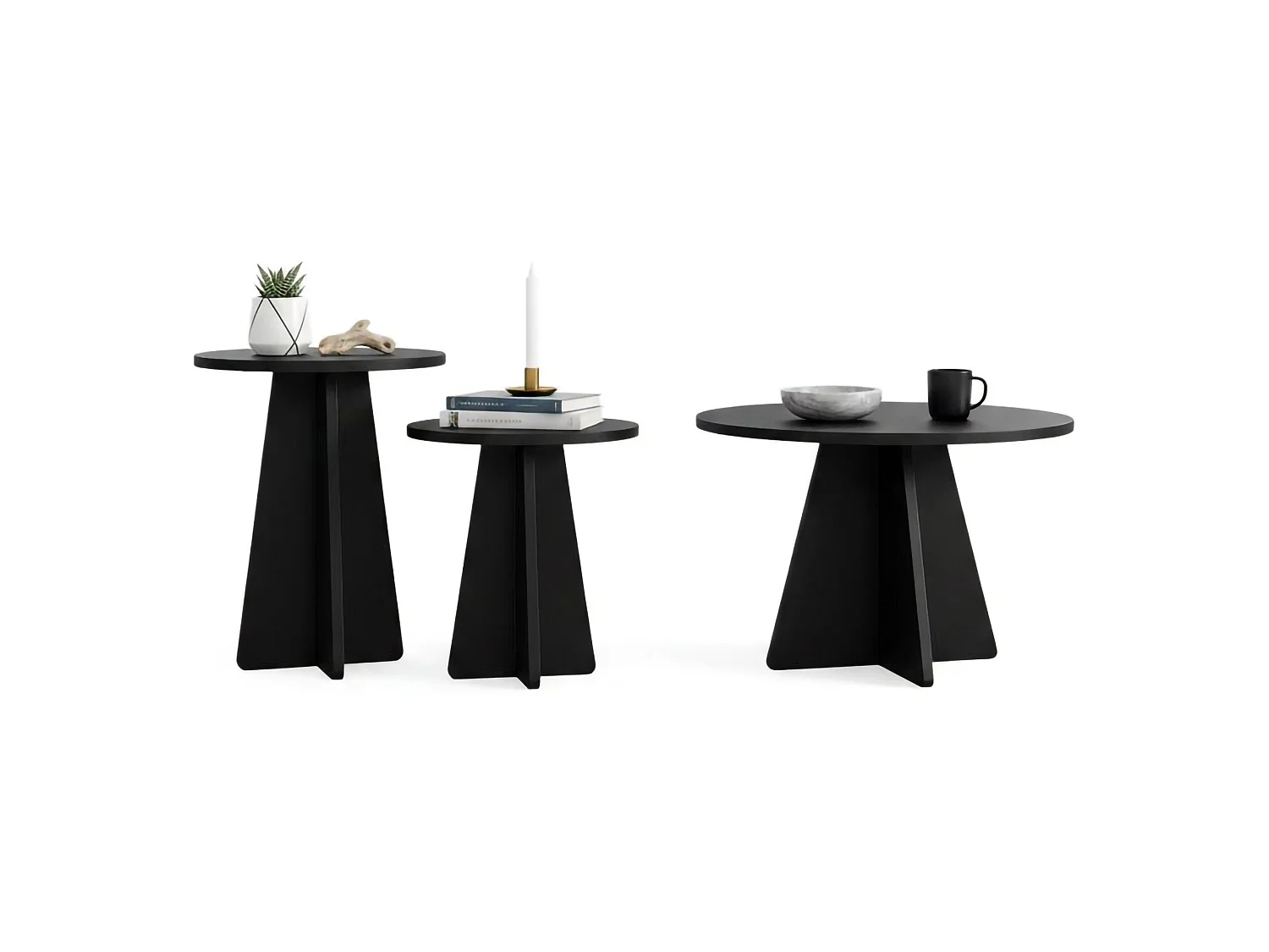 Mesa de Centro Cargeghe, Forma Redonda, 60x60x40h cm Preto, Tampo em Madeira Nobilitada, Cor da Prateleira Preto