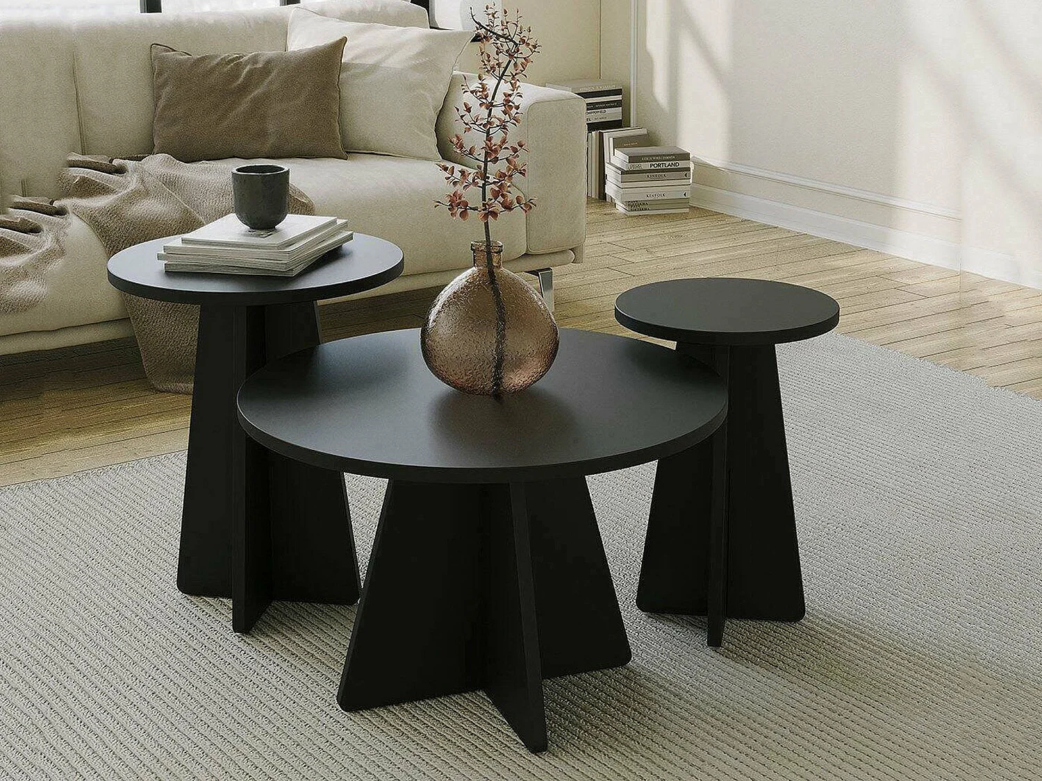 Mesa de Centro Cargeghe, Forma Redonda, 60x60x40h cm Preto, Tampo em Madeira Nobilitada, Cor da Prateleira Preto