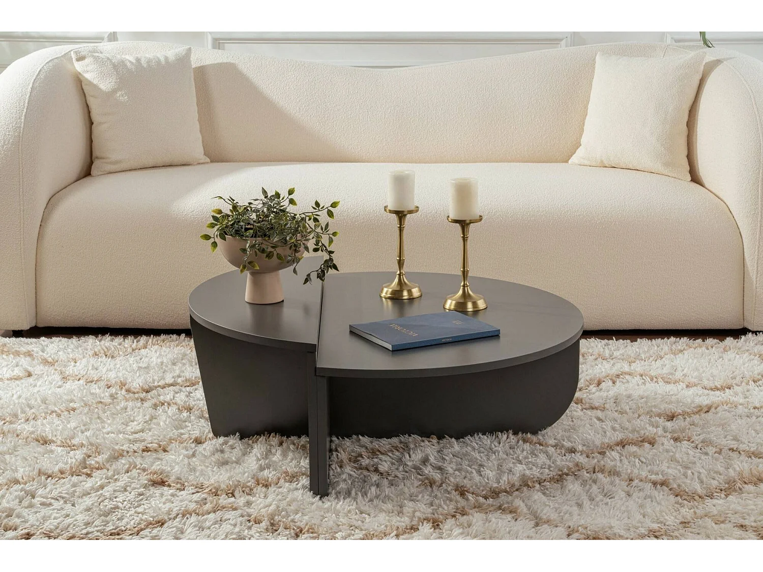 Salontafel Feyre, max. draagvermogen 15 kg, 90x60x35h cm, antracietzwart, afgeronde rechthoekvorm