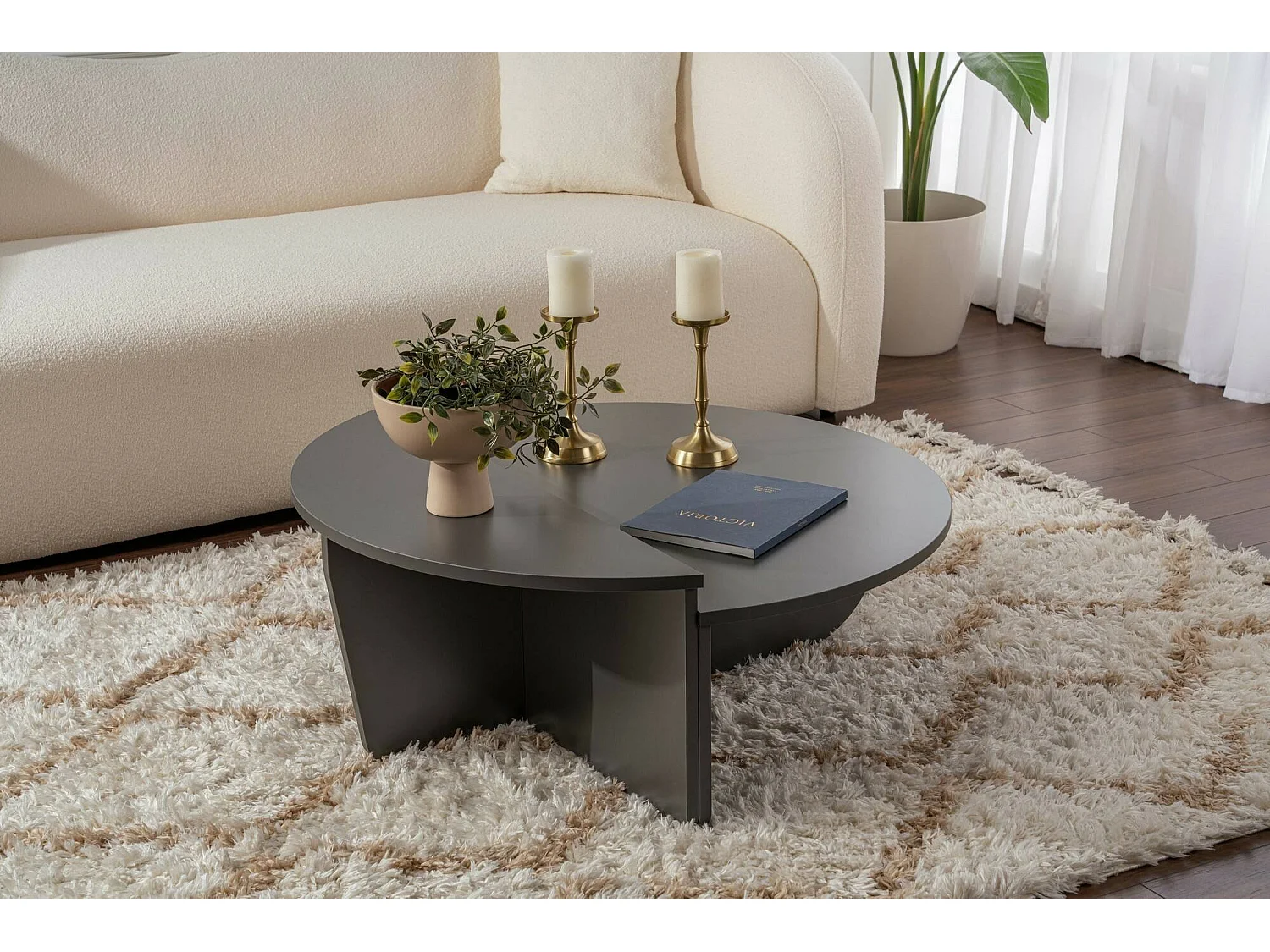 Salontafel Feyre, max. draagvermogen 15 kg, 90x60x35h cm, antracietzwart, afgeronde rechthoekvorm