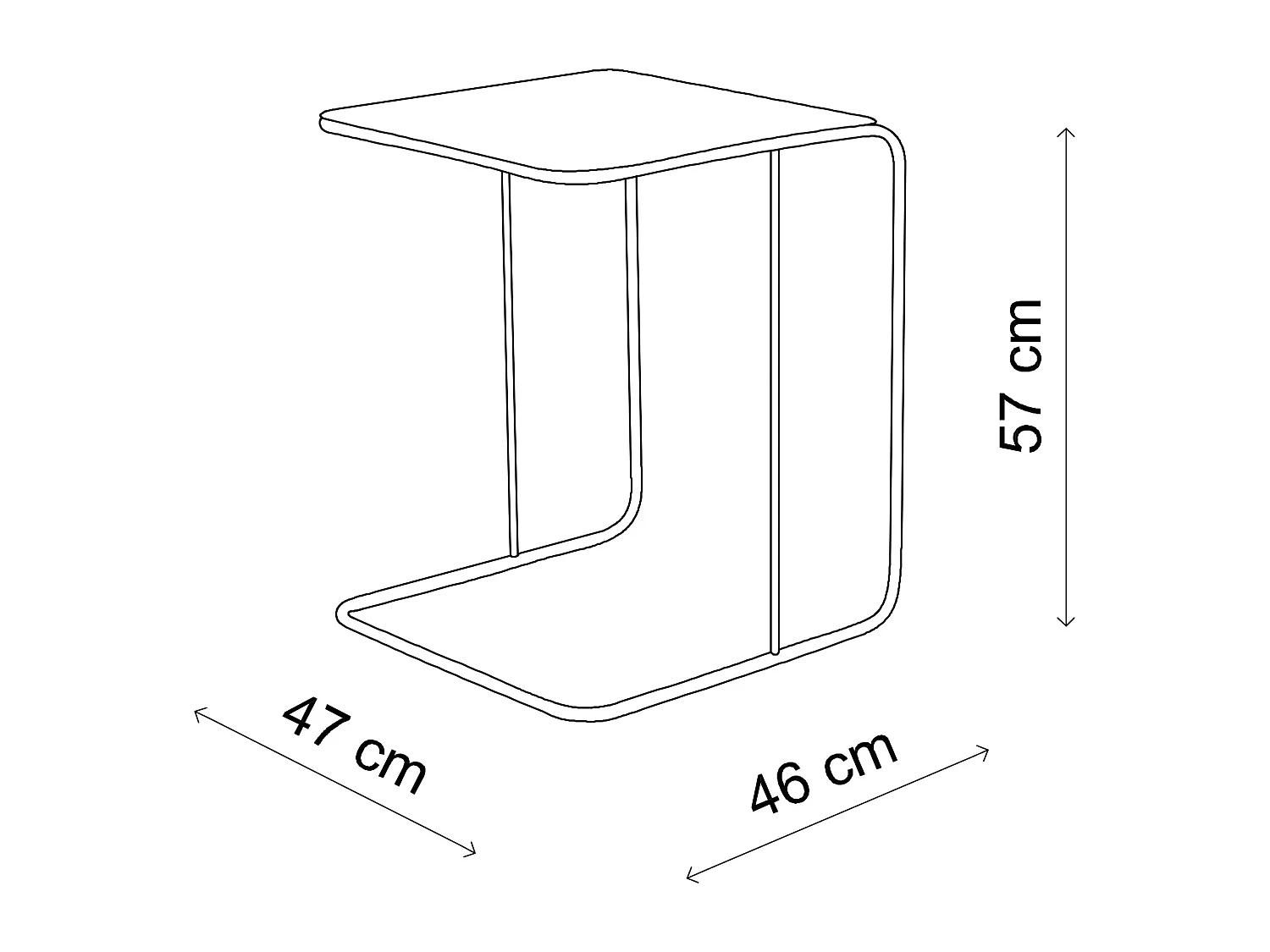 Table basse Cattaneo, rectangulaire, 47x46x57h cm noir, plateau métal, couleur noir