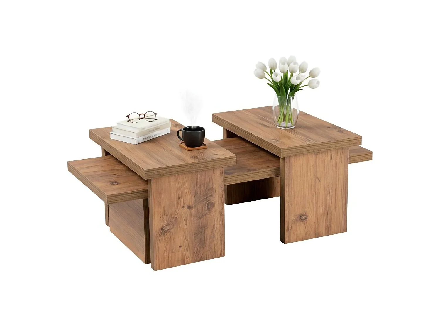 Mesa de Centro Amarantha, Retangular, 110x45x42h cm, Castanho Pinho, Tampo em Madeira Maciça, Prateleira Castanha