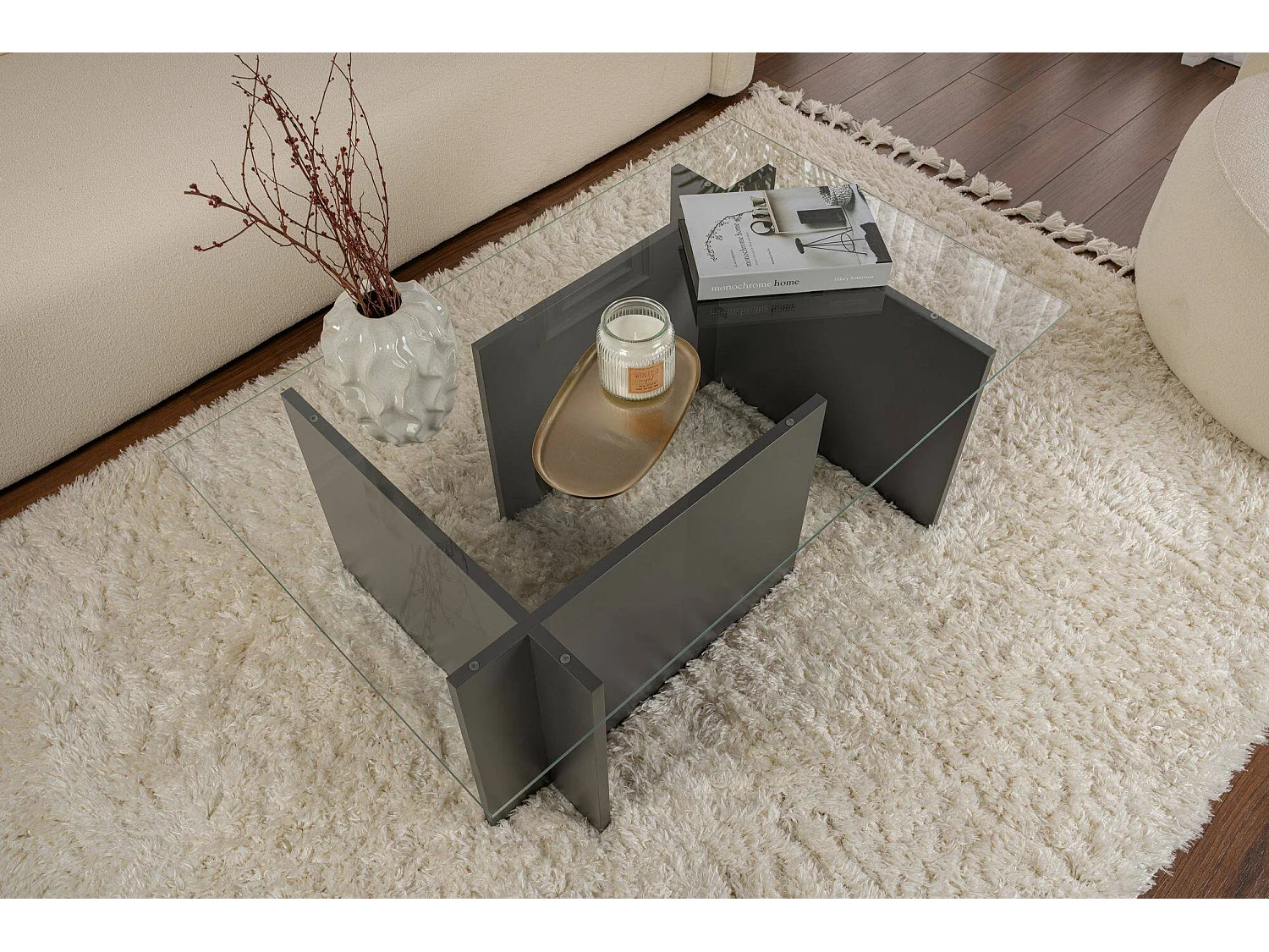 Salontafel Azriel, Max. draaggewicht 10 kg, 105x65x40h cm antracietzwart, rechthoekig, kleurverloop, antraciet frame