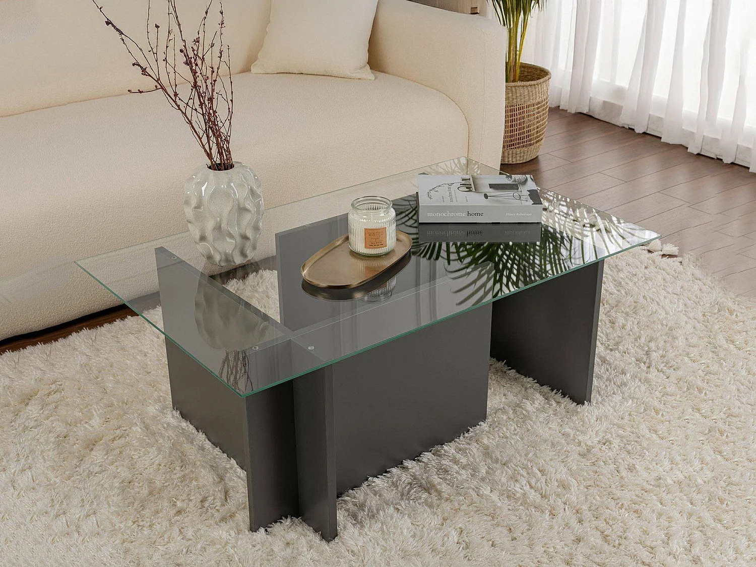Salontafel Azriel, Max. draaggewicht 10 kg, 105x65x40h cm antracietzwart, rechthoekig, kleurverloop, antraciet frame