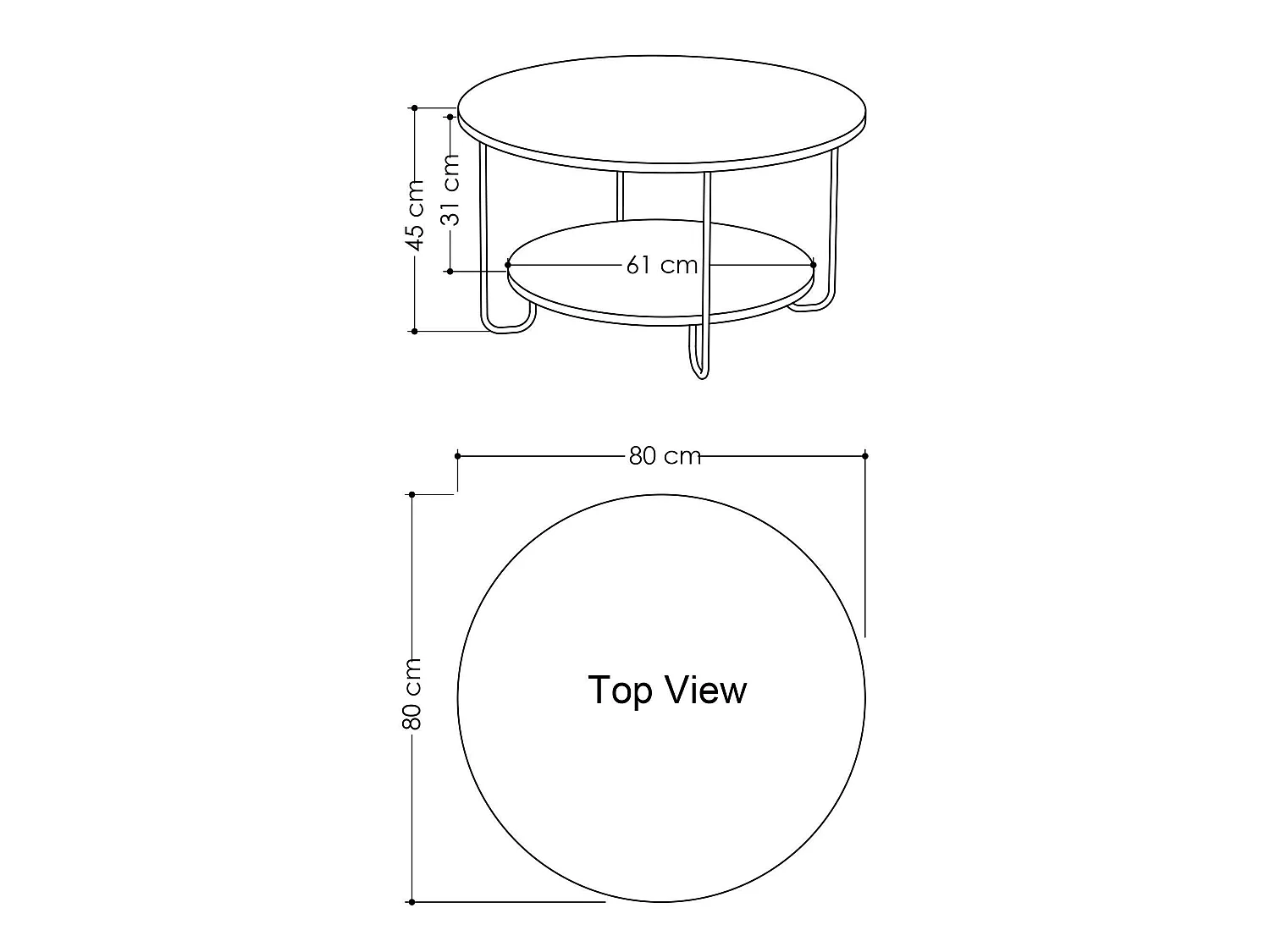 Salontafel Plodio, één vak, 80x80x45h cm wit, ronde vorm, blad van gemelamineerd hout