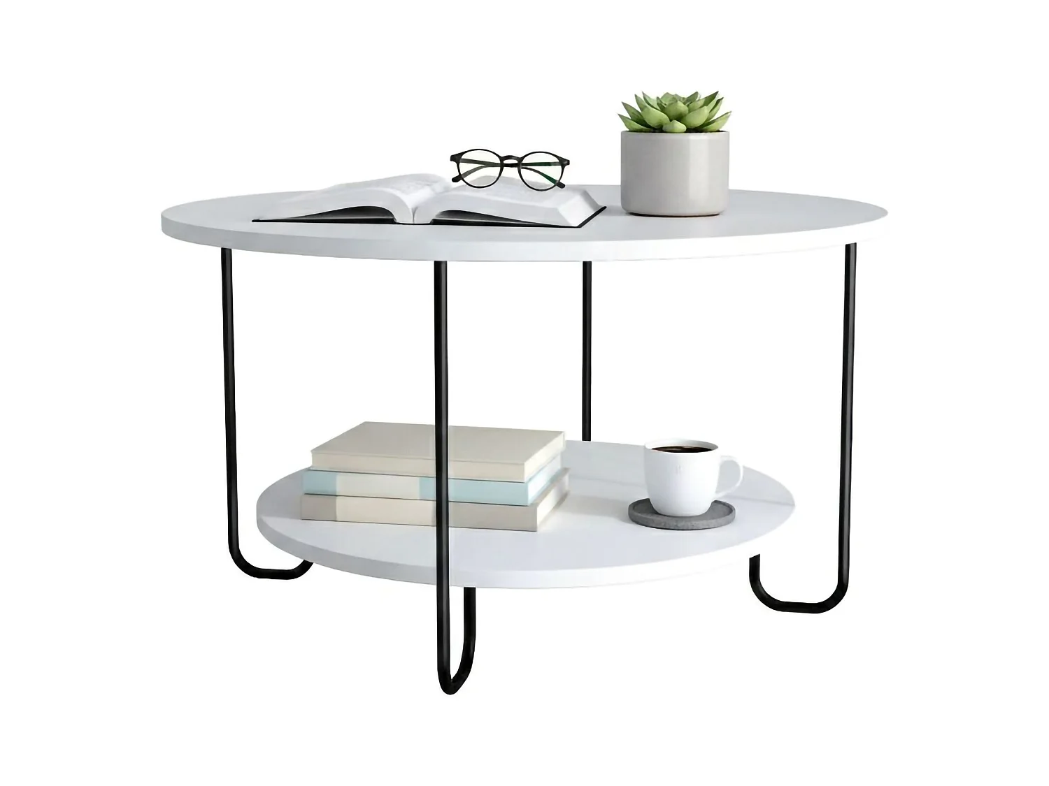 Mesa de centro Plodio, 1 compartimento, 80x80x45h cm branca, forma redonda, tampo em madeira revestida