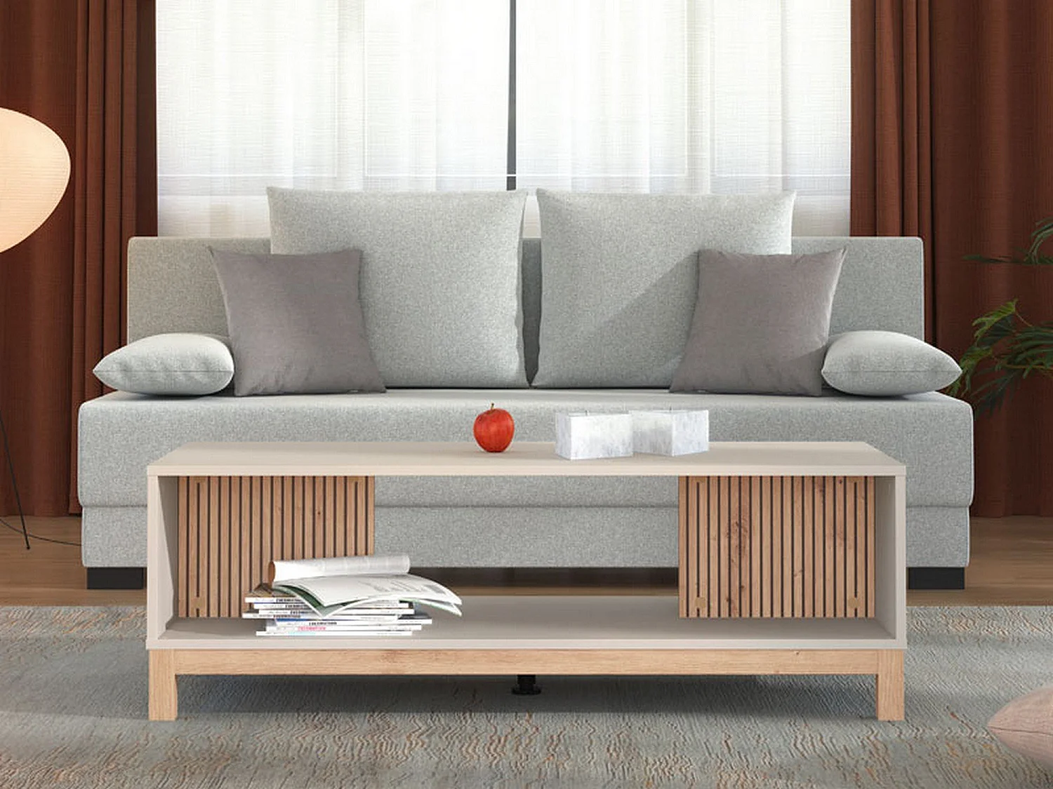 Tavolino da Salotto Leguzzano, con Piedini, 121x55x41h cm Beige, un Vano, Forma Rettangolare