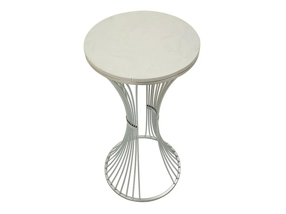 Mesita de salón Merli, base de líneas entrelazadas, 40x40x79h cm plateada, forma circular, encimera de mármol