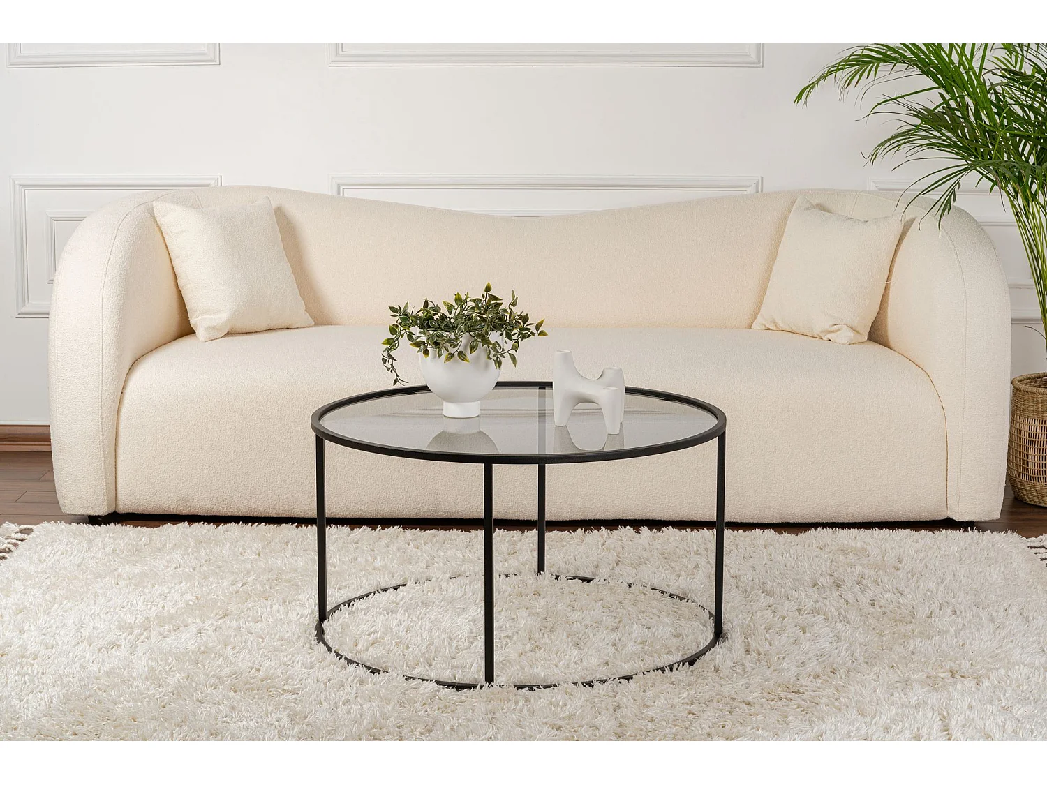 Table basse Moena, forme ronde, 80x80x43h cm noir, plateau en verre, couleur transparente