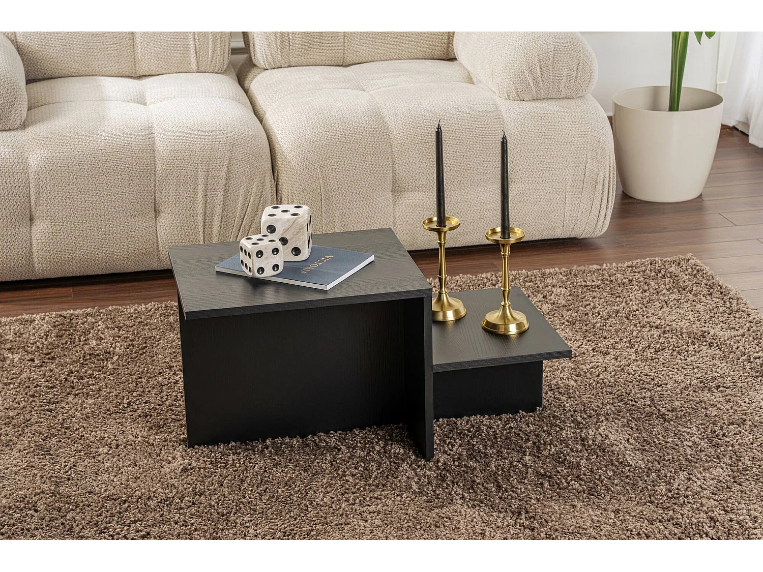 Salontafel Varian, tijdschriftenrek, 80x40x40h cm zwart, rechthoekig, tafelblad van gemelamineerd hout