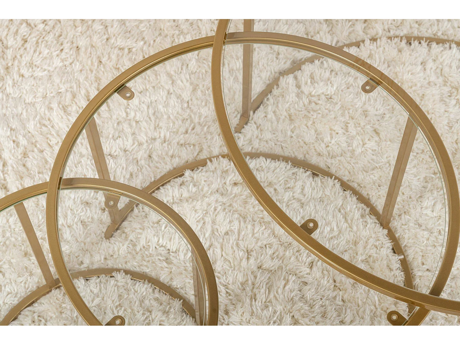 Rowan salontafel, set van 3 tafeltjes max. draagvermogen 10 kg, 80x80x43h cm goud, rond, transparant blad