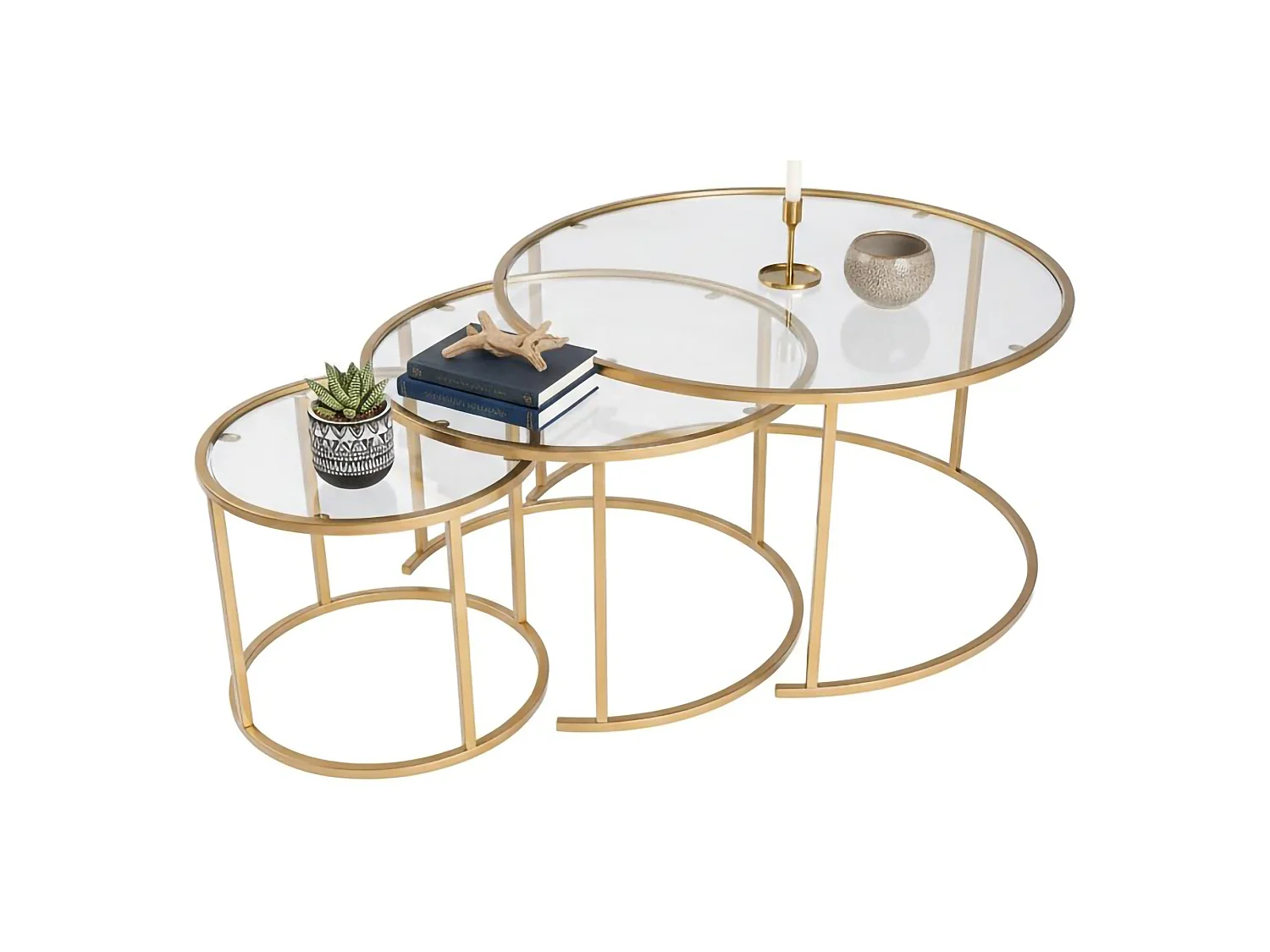 Table basse Rowan, set de 3 tables, poids max supporté 10 kg, 80x80x43h cm or